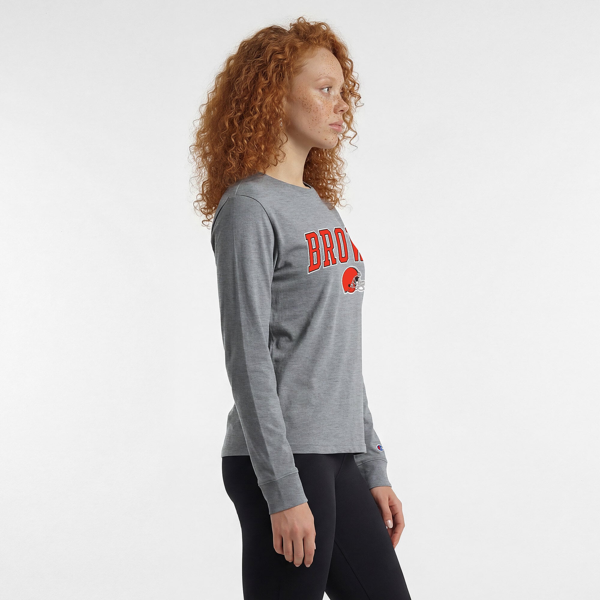 Women's Champion Gray Cleveland Browns Core Logo Long Sleeve T-Shirt