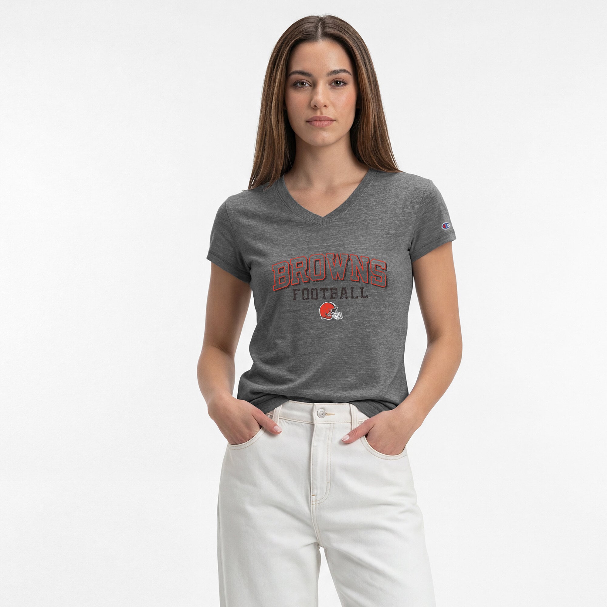 T-shirt à col en V Champion gris Cleveland Browns Triumph Tri-Blend pour femme