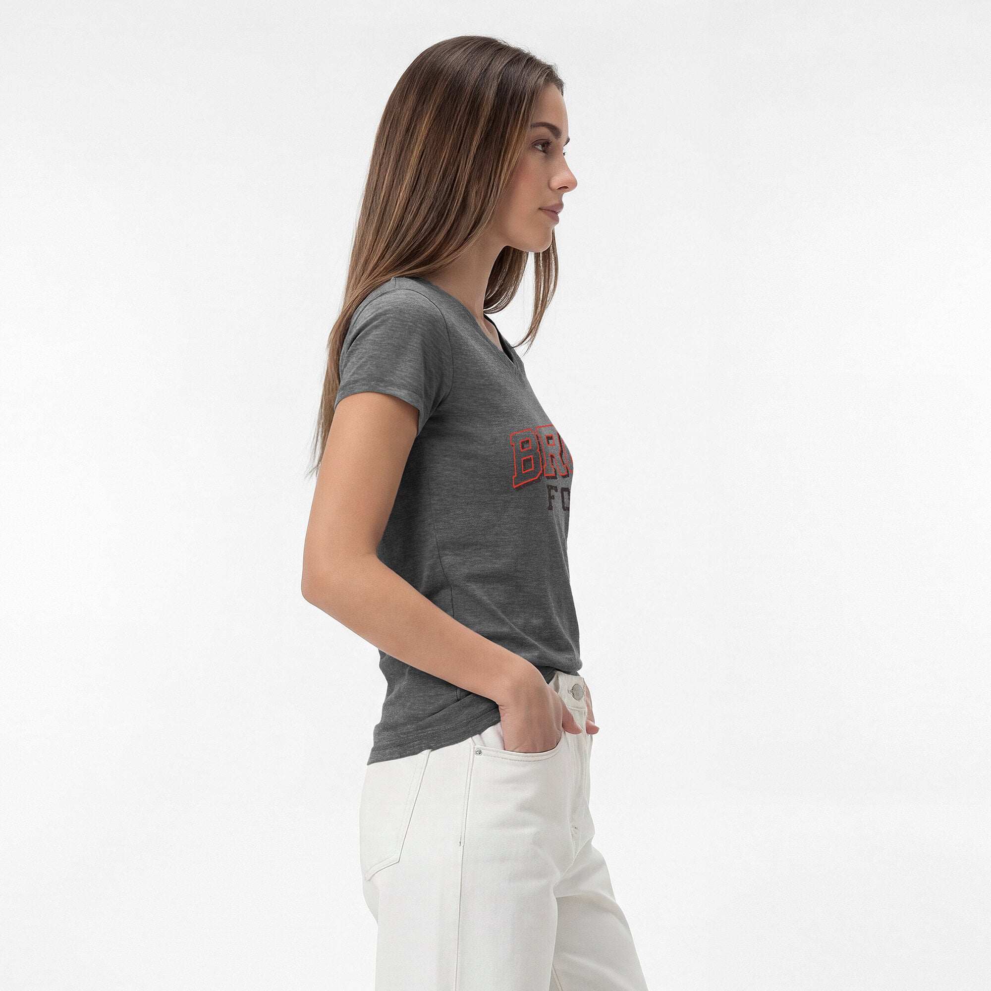 T-shirt à col en V Champion gris Cleveland Browns Triumph Tri-Blend pour femme