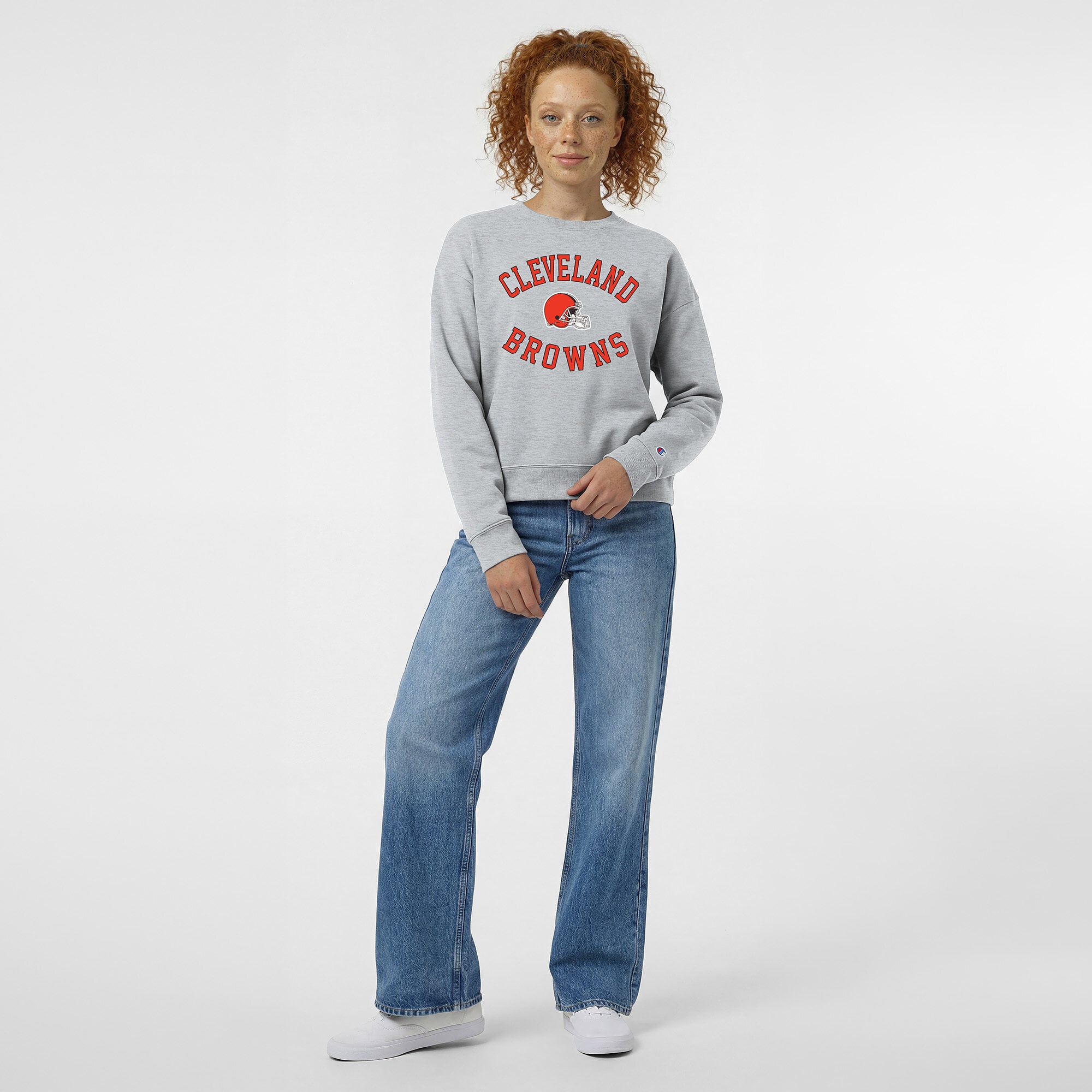 Women's Champion Heather Gray Cleveland Browns Heart & Soul Powerblend Sweatshirt