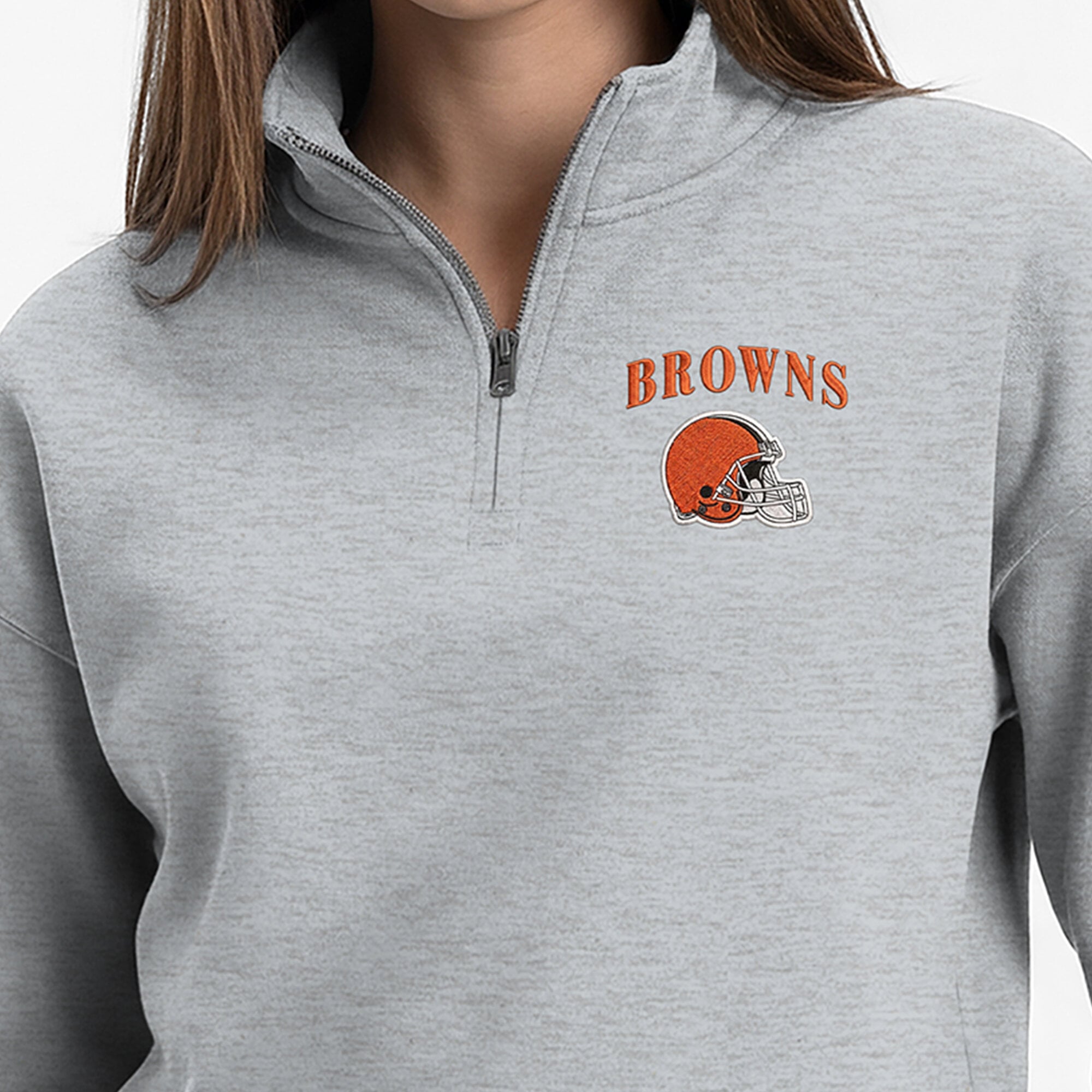 Women's Champion Heather Gray Cleveland Browns Powerblend Quarter-Zip Sweatshirt