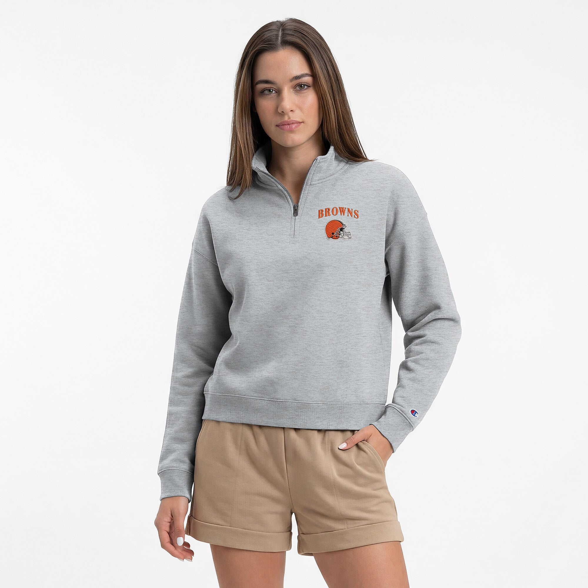 Women's Champion  Heather Gray Cleveland Browns Powerblend Quarter-Zip Sweatshirt