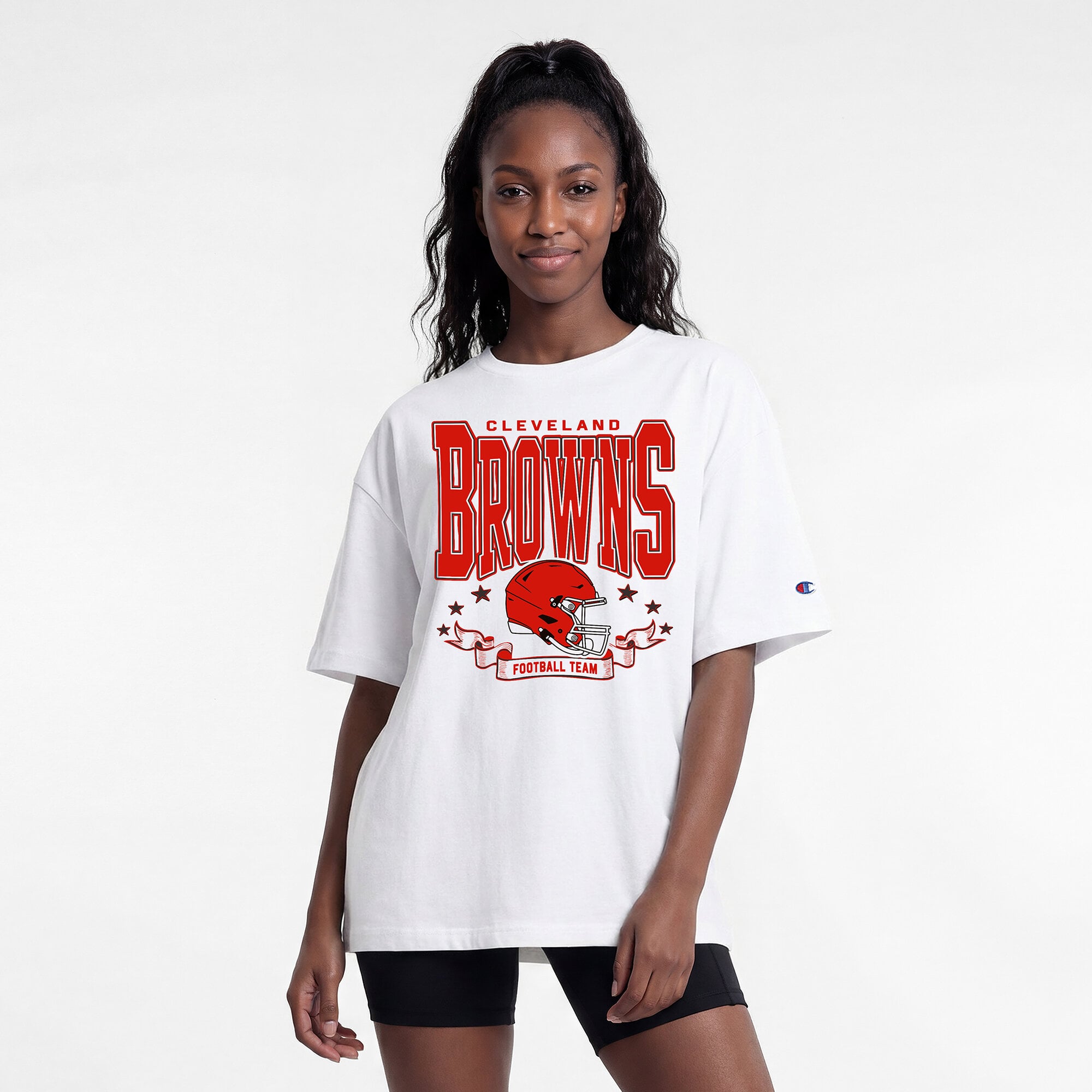 T-shirt oversize blanc Champion Cleveland Browns pour femmes