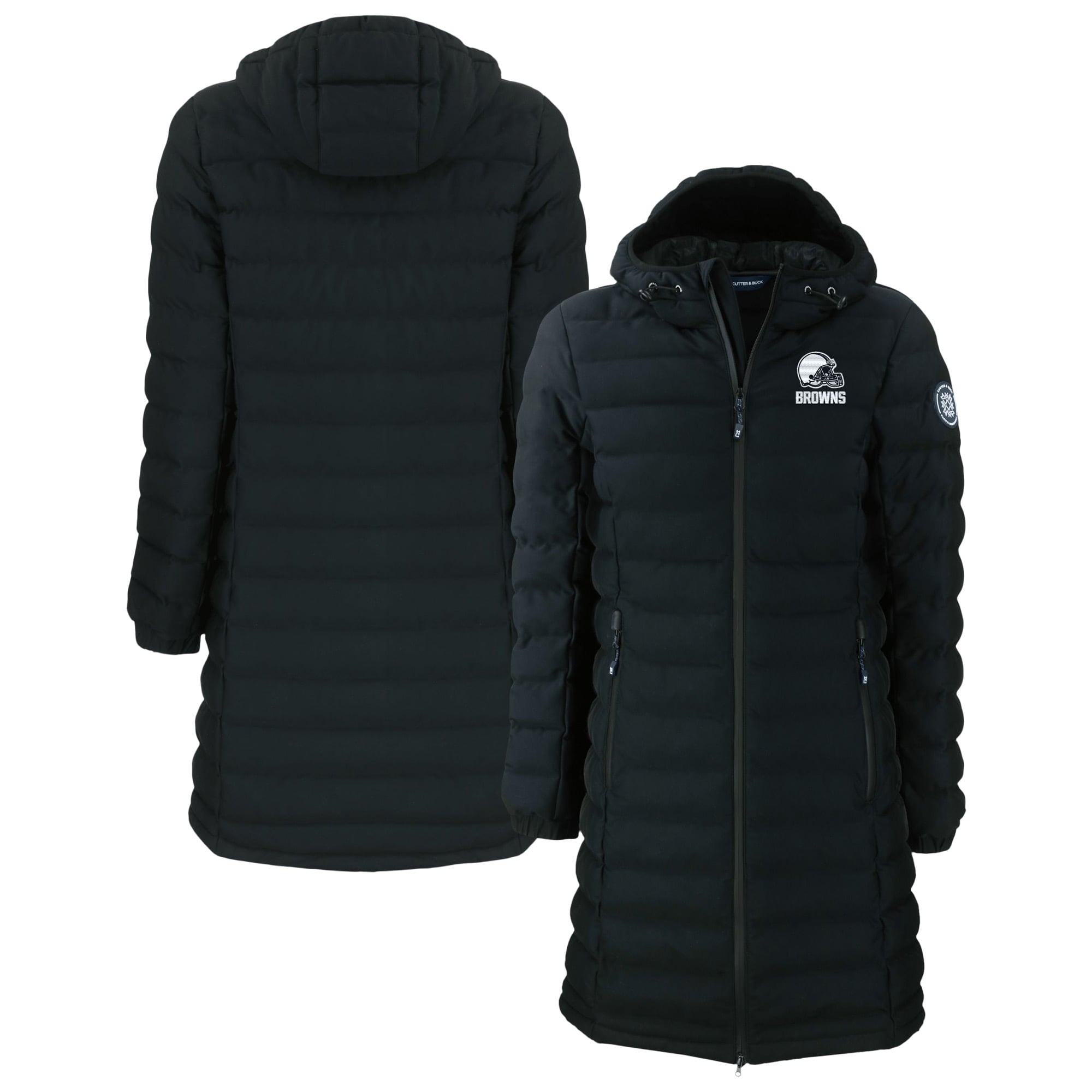 Doudoune longue à capuche zippée isolée Cutter & Buck noire Cleveland Browns Mission Ridge Repreve Eco pour femme