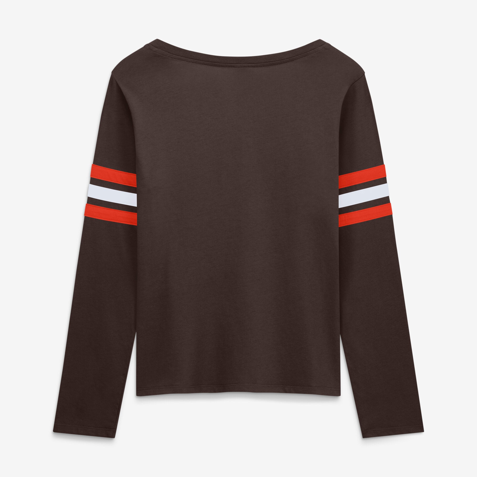 T-shirt à manches longues lacets pour femmes, marron, Cleveland Browns, motif Team First Coverage Scheme, de la marque Fanatics.