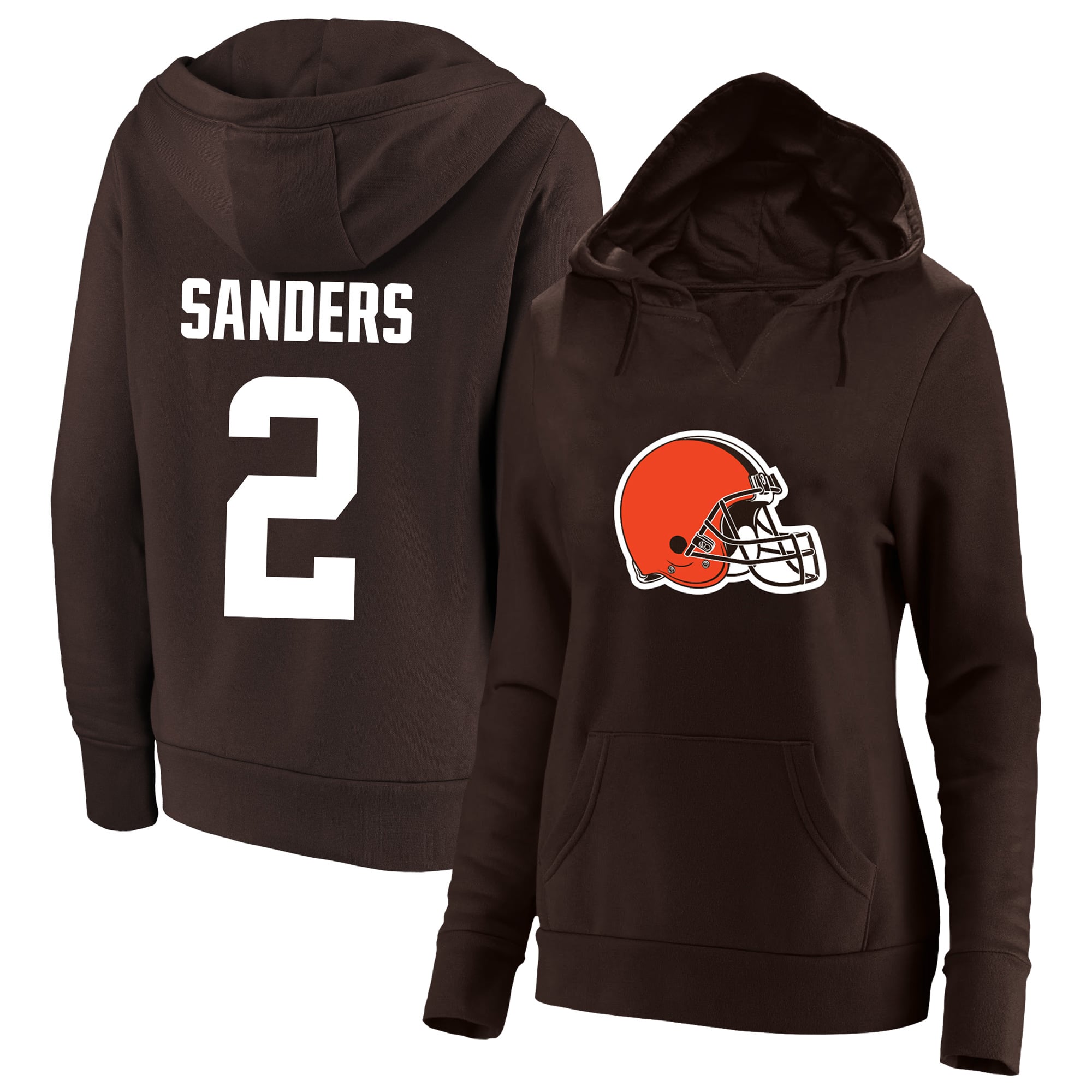 Women's Fanatics Shedeur Sanders Brown Cleveland Browns Plus Player Name & Number Notch Neck Hoodie