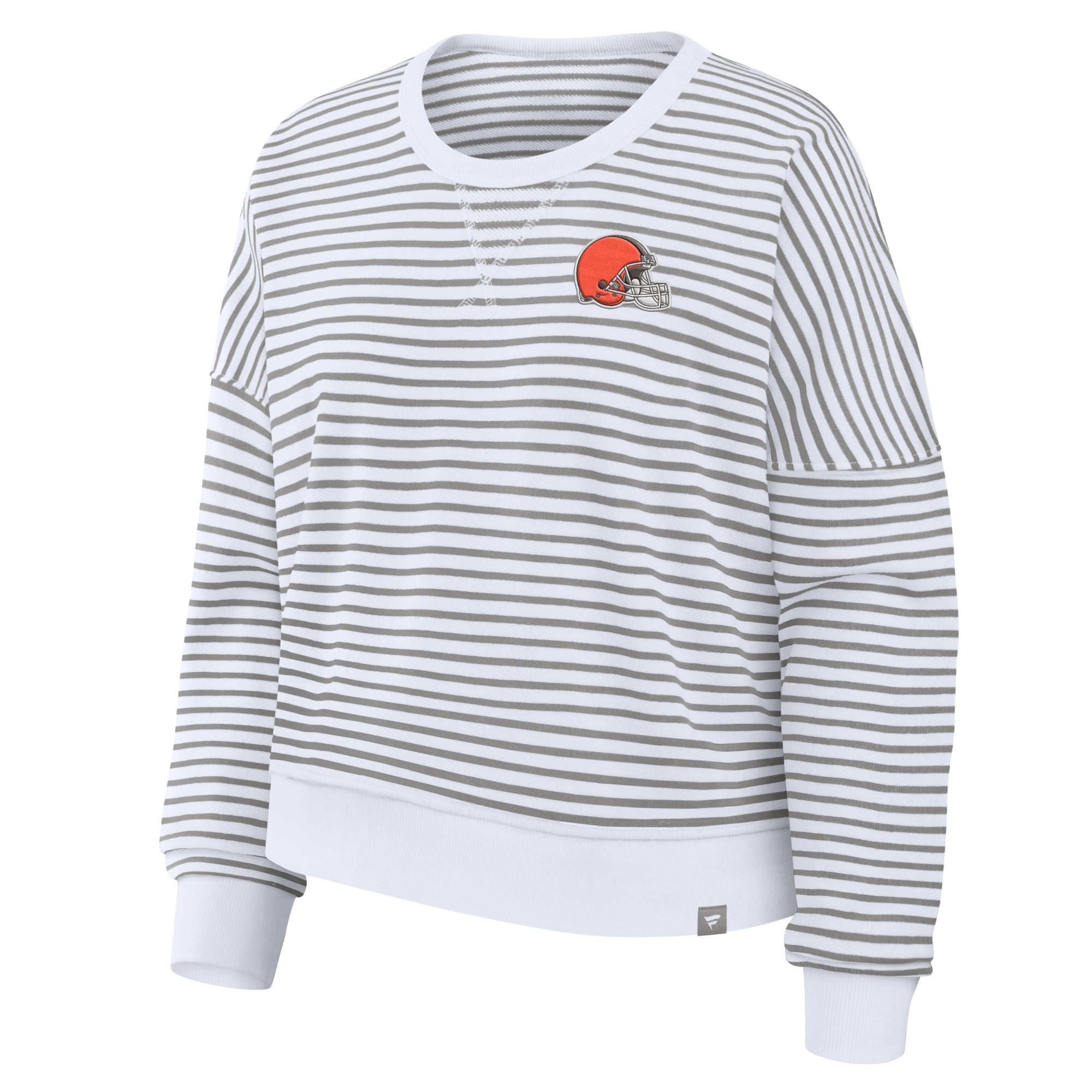 Women's Fanatics White/Gray Cleveland Browns Striped Oversized French Terry Sweatshirt