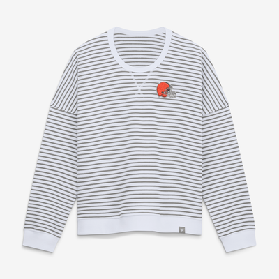 Cleveland Browns Fanatics Women's Striped Oversized French Terry Sweatshirt - White/Gray
