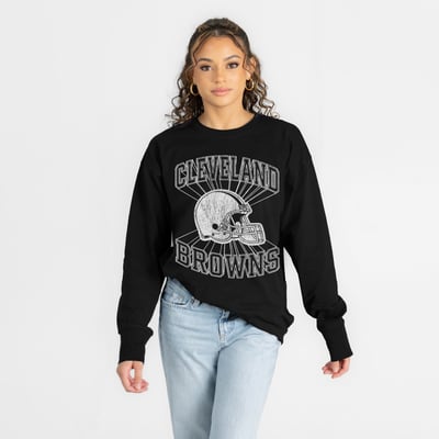 Cleveland Browns Gameday Couture Women's Spotlight Oversized Long Sleeve T-Shirt - Black