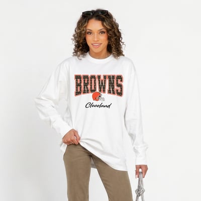 Cleveland Browns Gameday Couture Women's Sweet Spot Oversized Long Sleeve T-Shirt - White