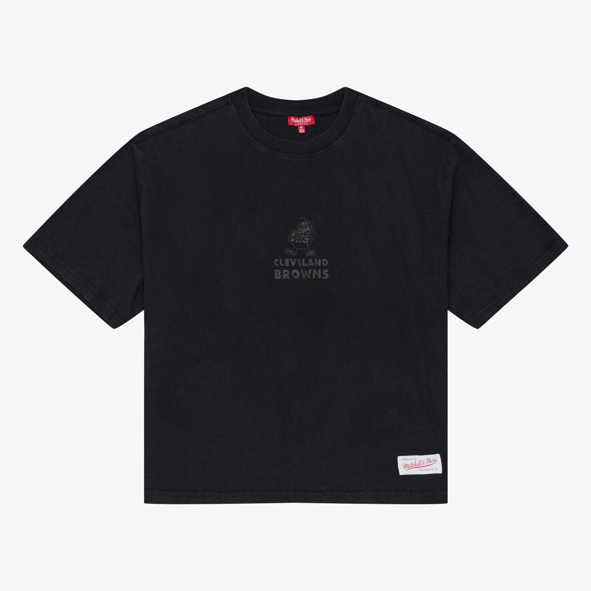 Women's Mitchell & Ness Black Cleveland Browns Core Essentials Micro Logo Boxy Crop T-Shirt