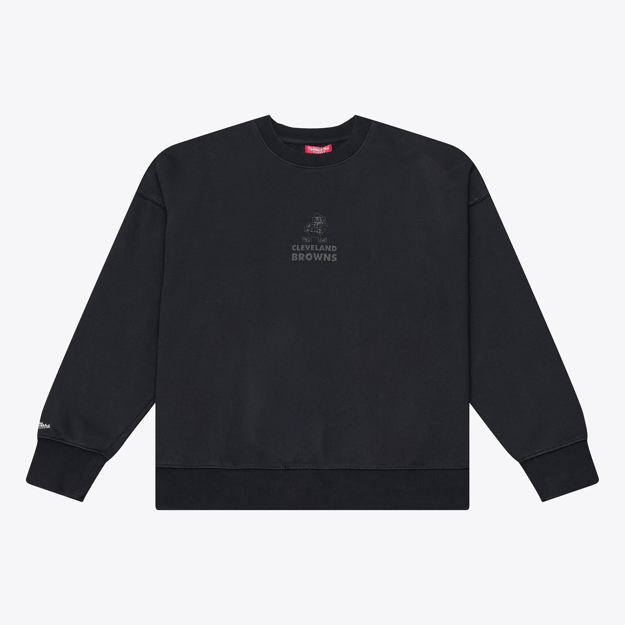 Women's Mitchell & Ness Black Cleveland Browns Core Essentials Micro Logo Fleece Sweatshirt
