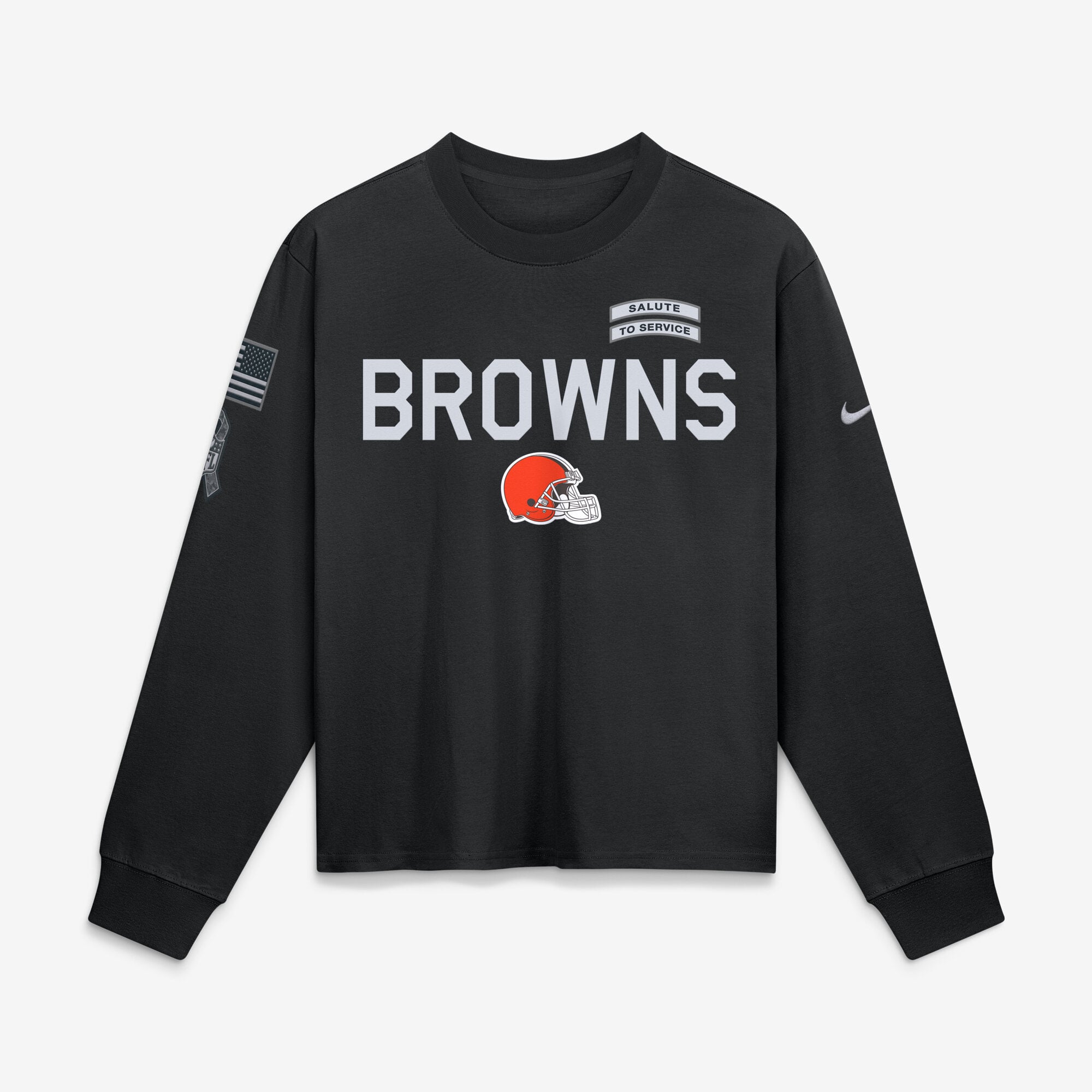 T-shirt à manches longues Nike noir pour femme Cleveland Browns 2026 Salute to Service Sideline