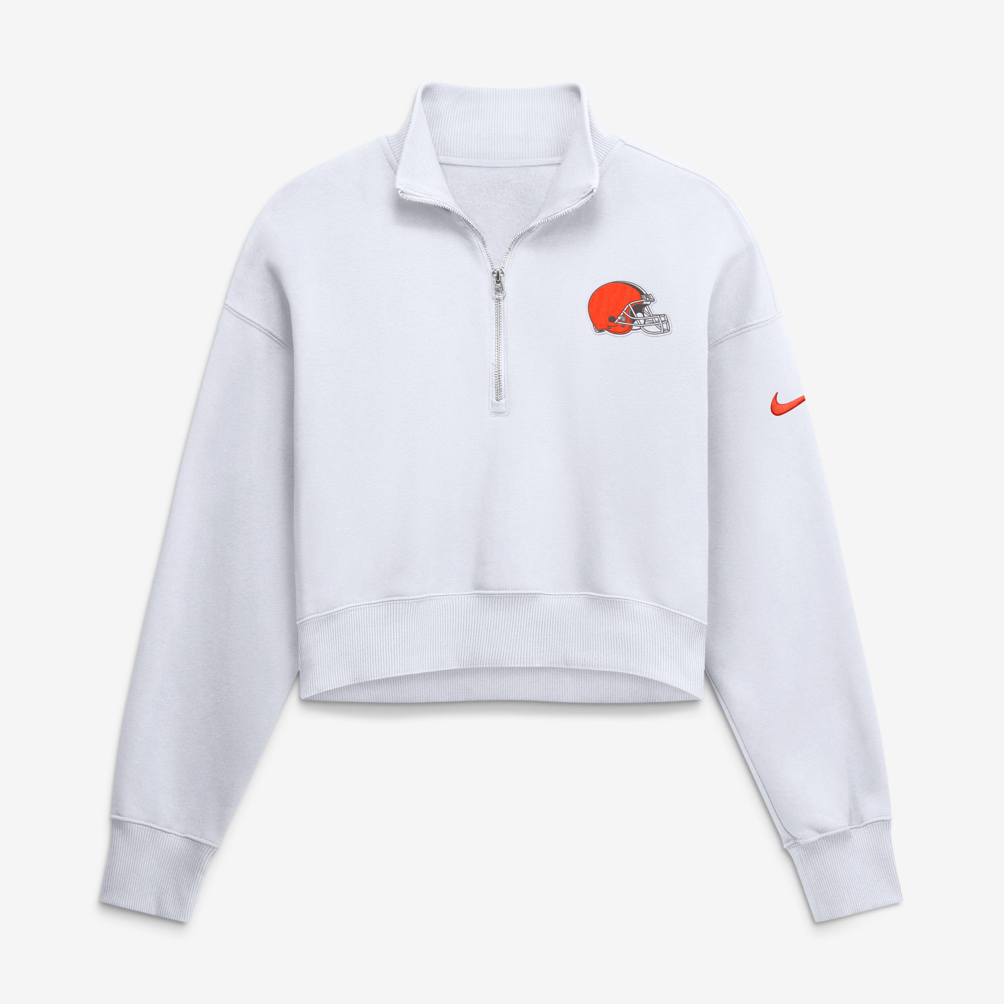 Women's Nike White Cleveland Browns Oversized Phoenix Fleece Cropped Quarter-Zip Sweatshirt