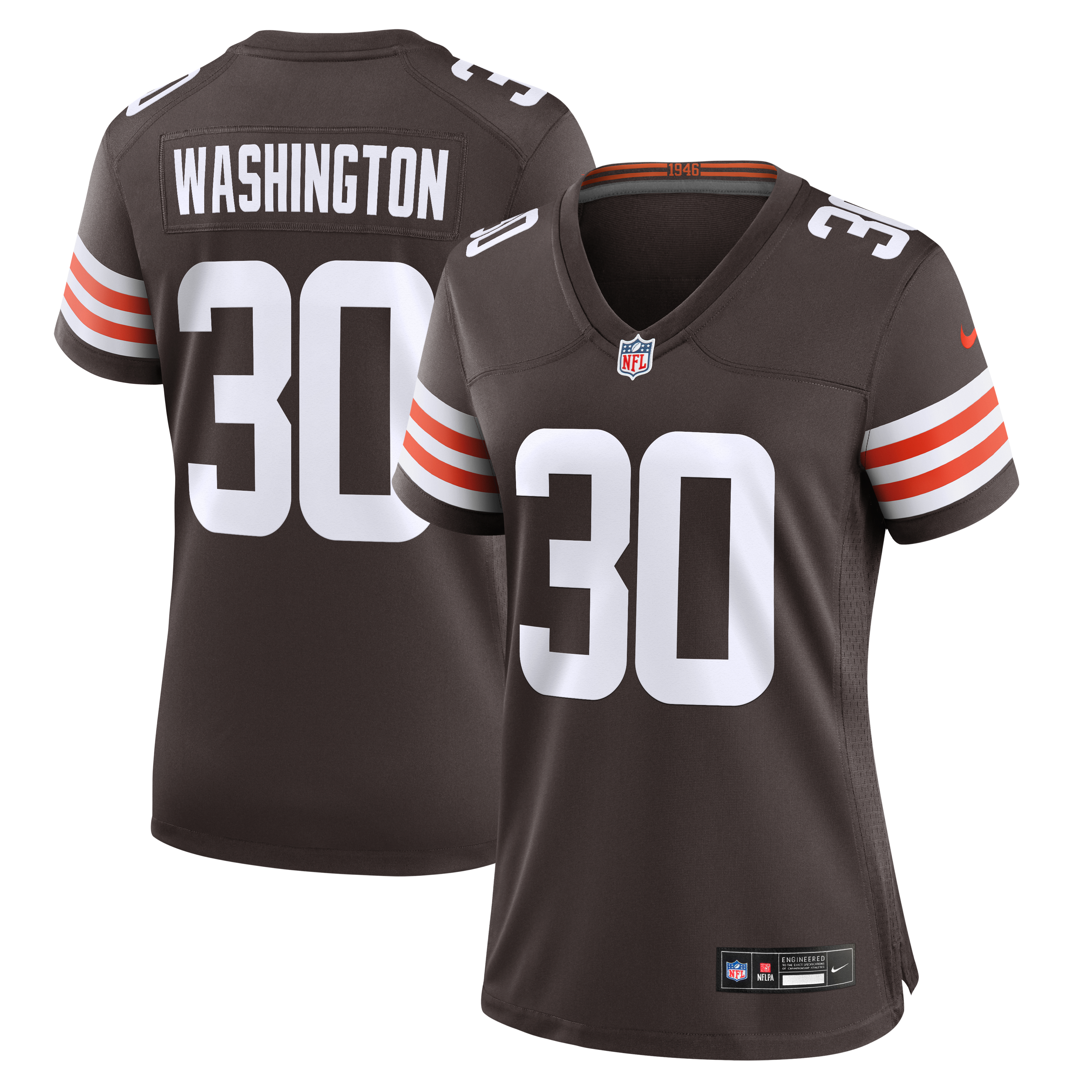 Maillot de match Nike Zion Washington Brown pour femme, équipe des Cleveland Browns