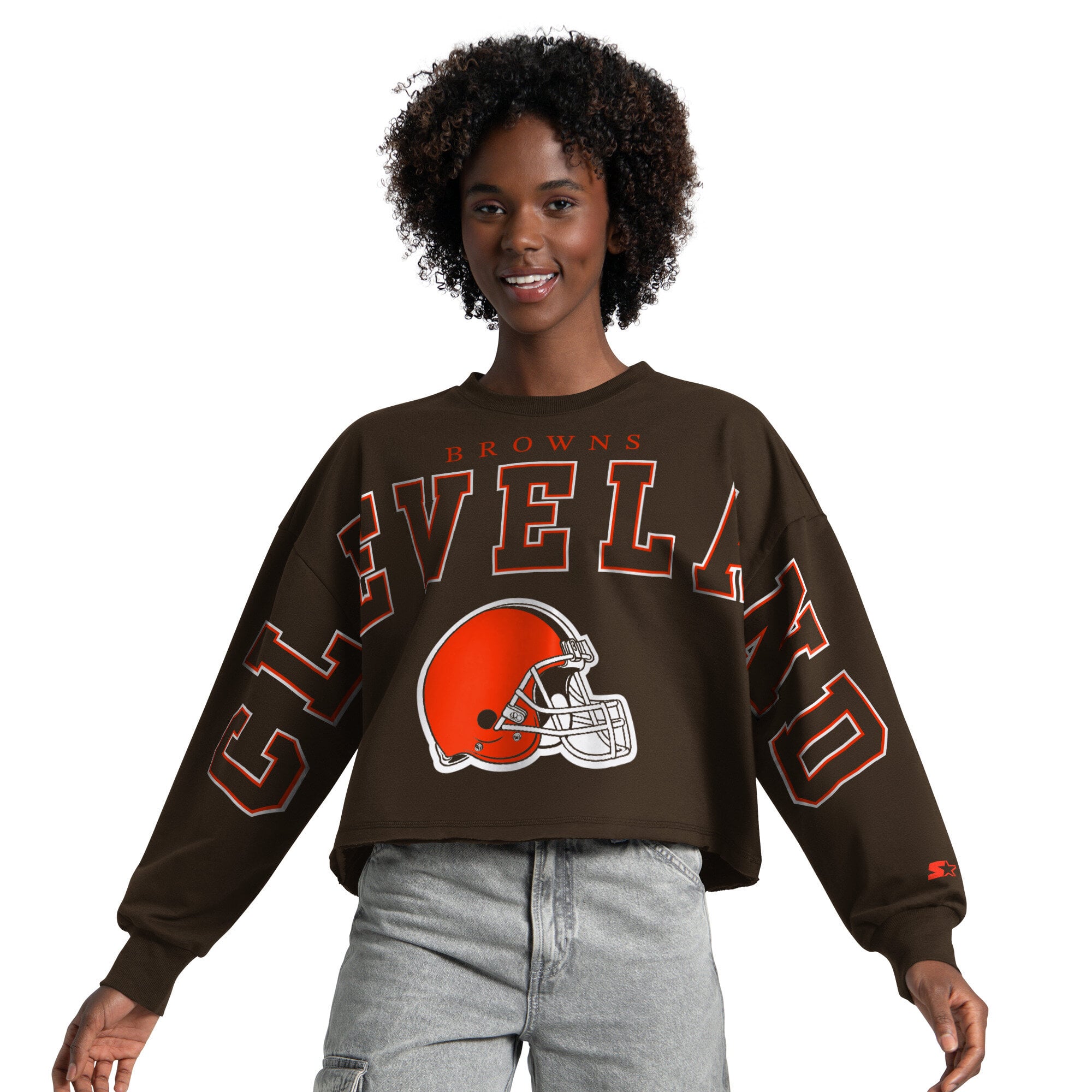 Sweat-shirt court Starter marron pour femmes, Cleveland Browns Bleachers