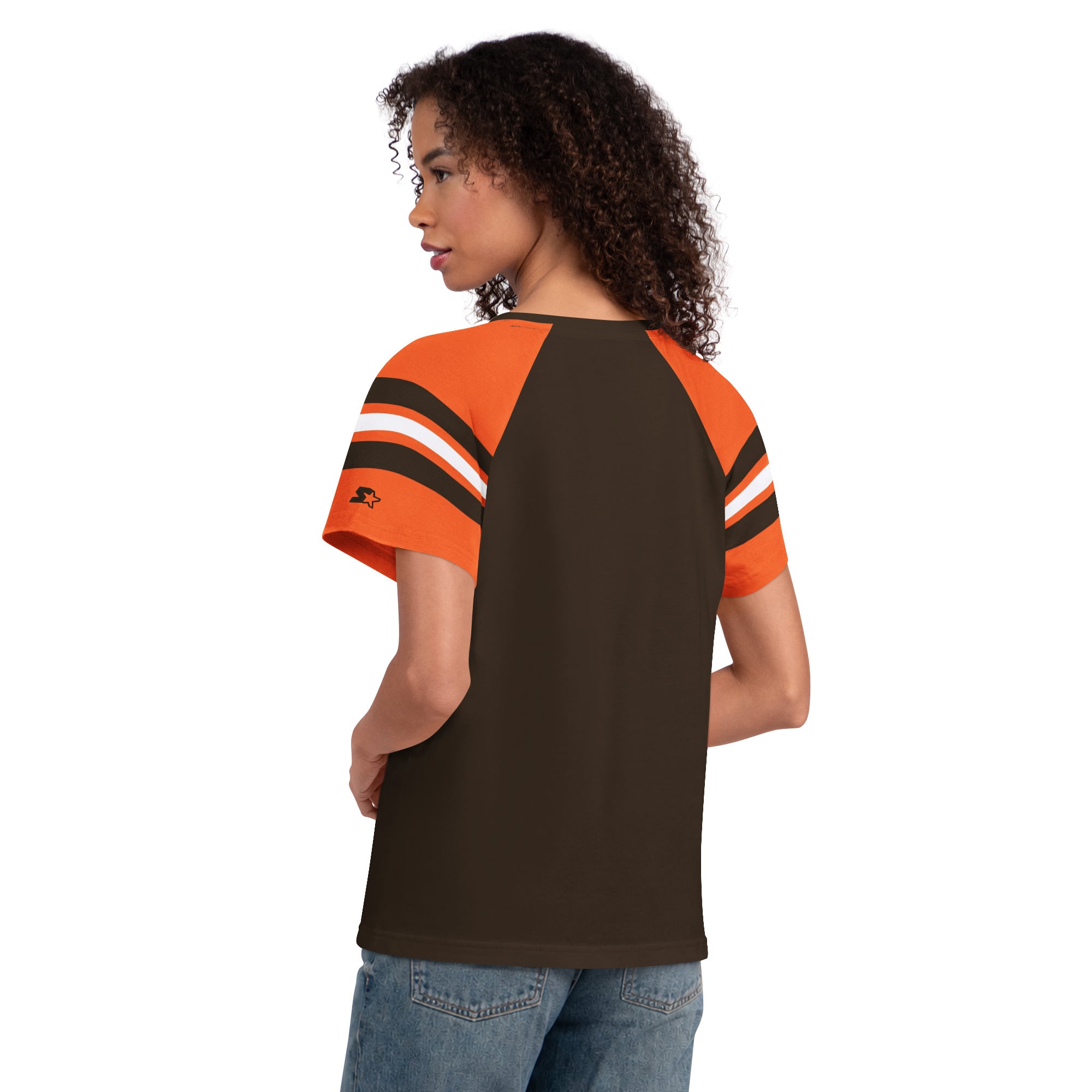 T-shirt raglan à col cranté Starter marron pour femme, Cleveland Browns Game On