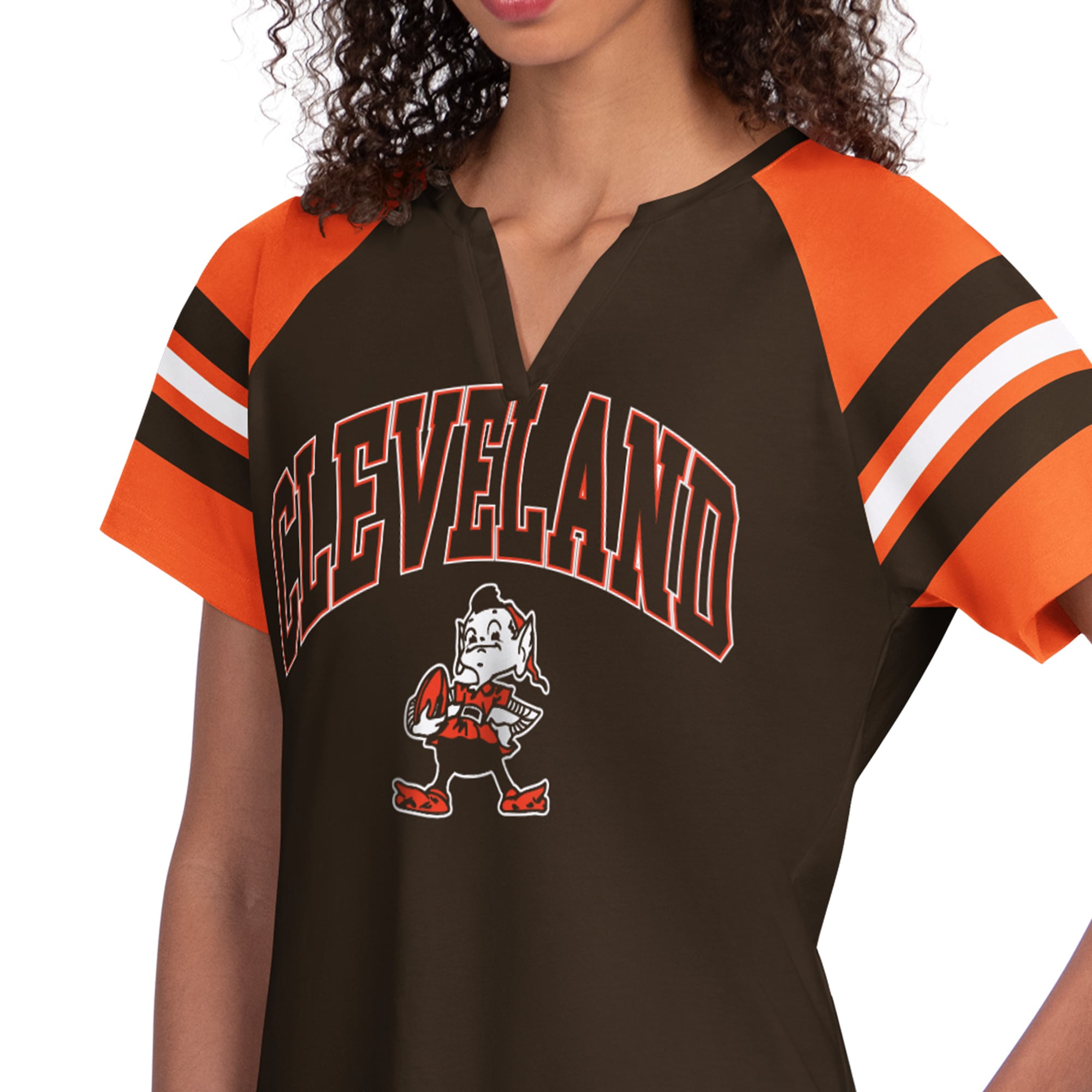 T-shirt raglan à col cranté Starter marron pour femme, Cleveland Browns Game On