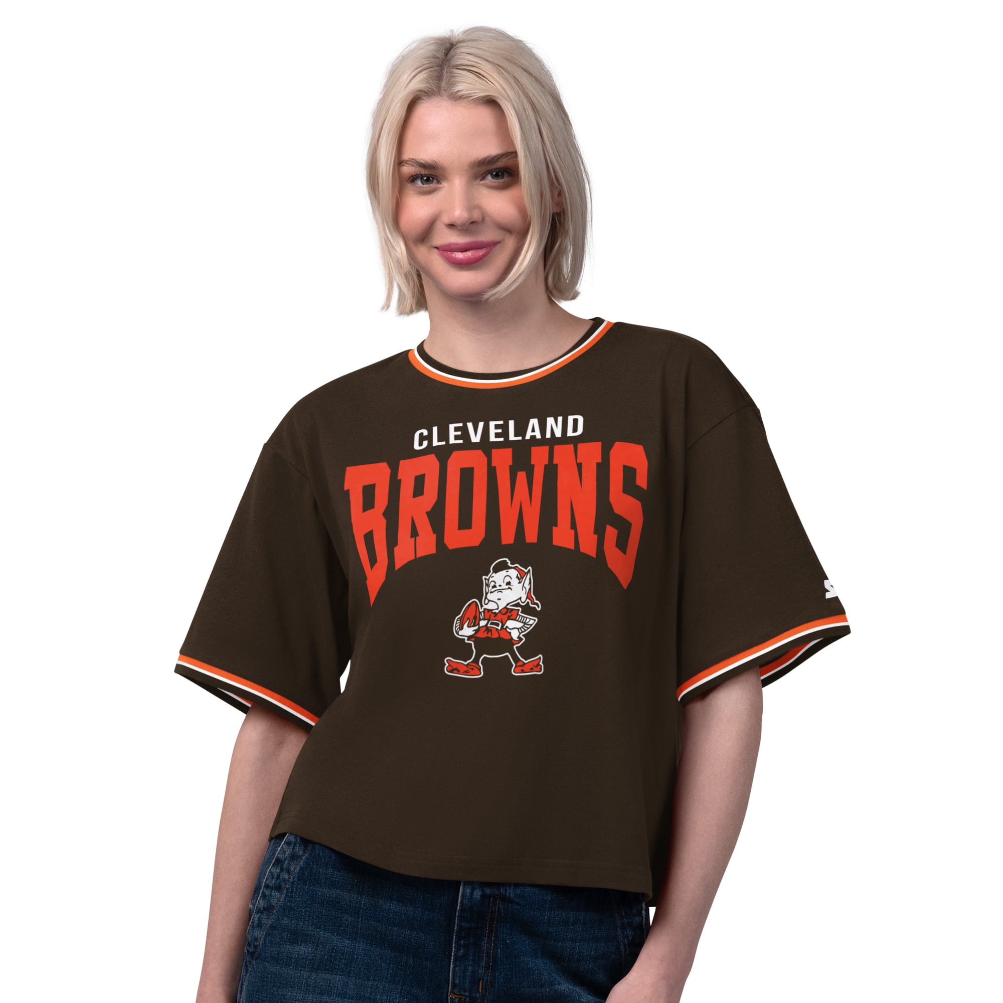 T-shirt court vintage Ace marron des Cleveland Browns de Starter pour femmes