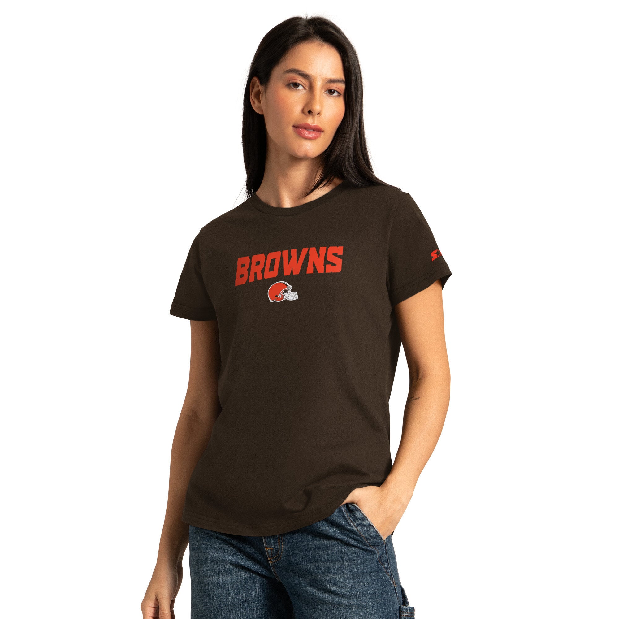Pack de t-shirts à manches courtes et longues Starter marron/cendré pour femmes, Cleveland Browns