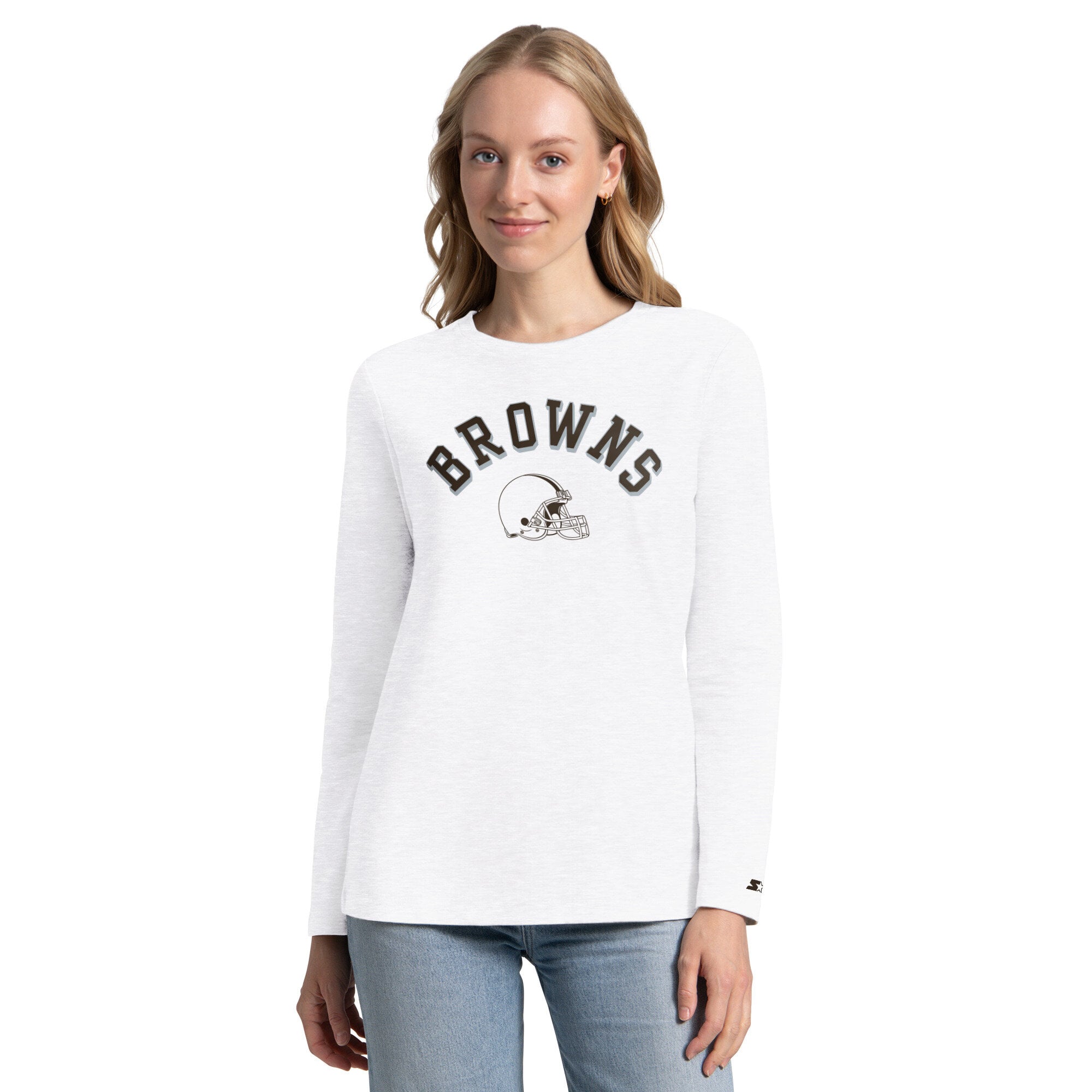 Pack de t-shirts à manches courtes et longues Starter marron/cendré pour femmes, Cleveland Browns