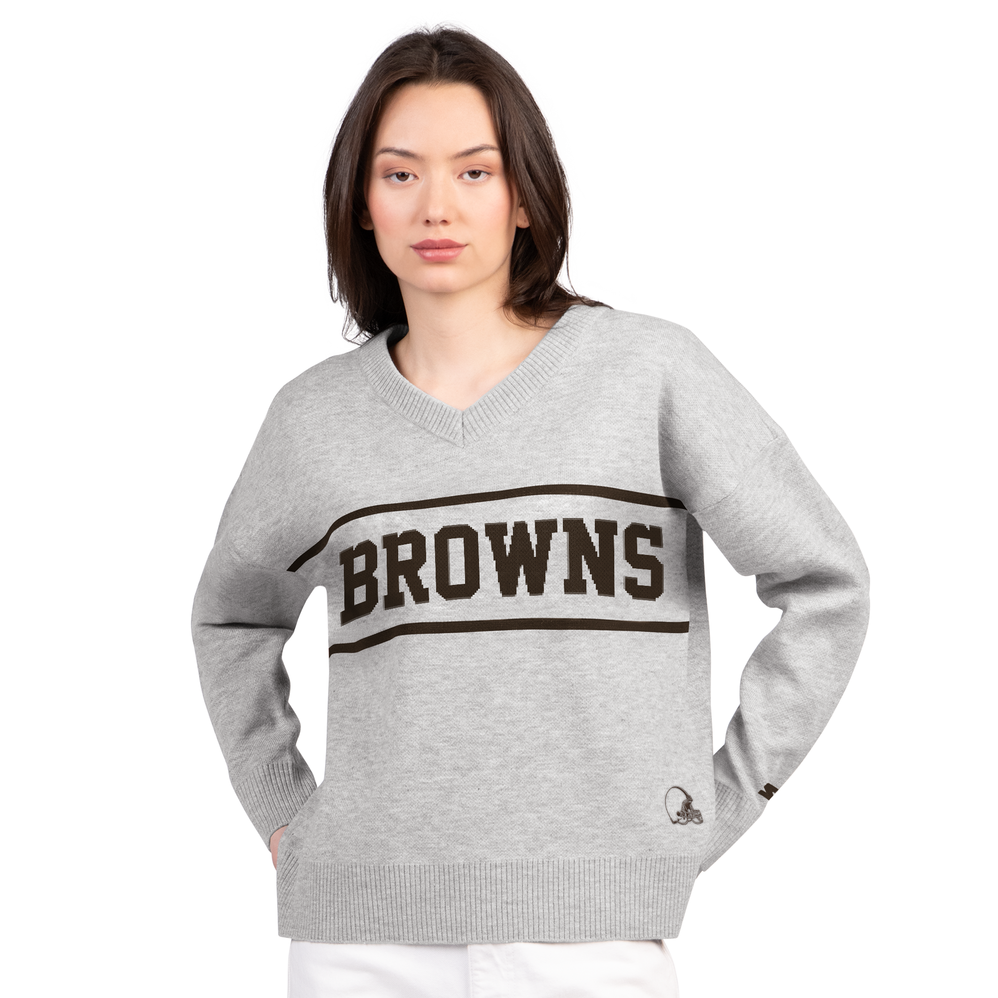 Pull à col en V gris Starter pour femme, Cleveland Browns Best Shot