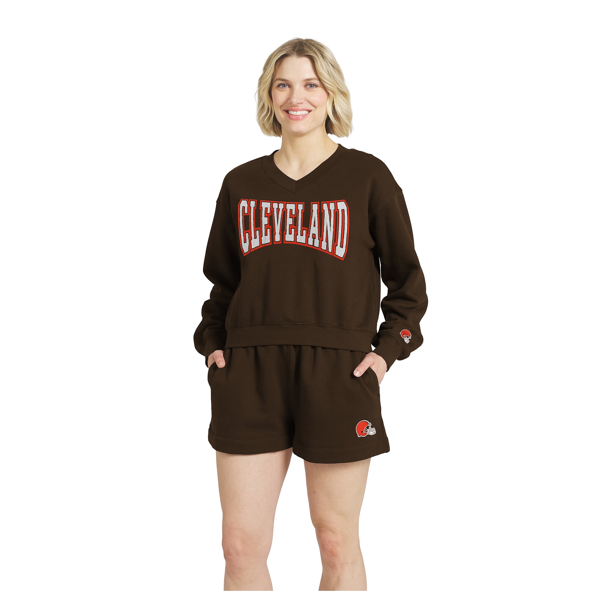 Women's WEAR by Erin Andrews Brown Cleveland Browns Fleece V-Neck Lounge Set