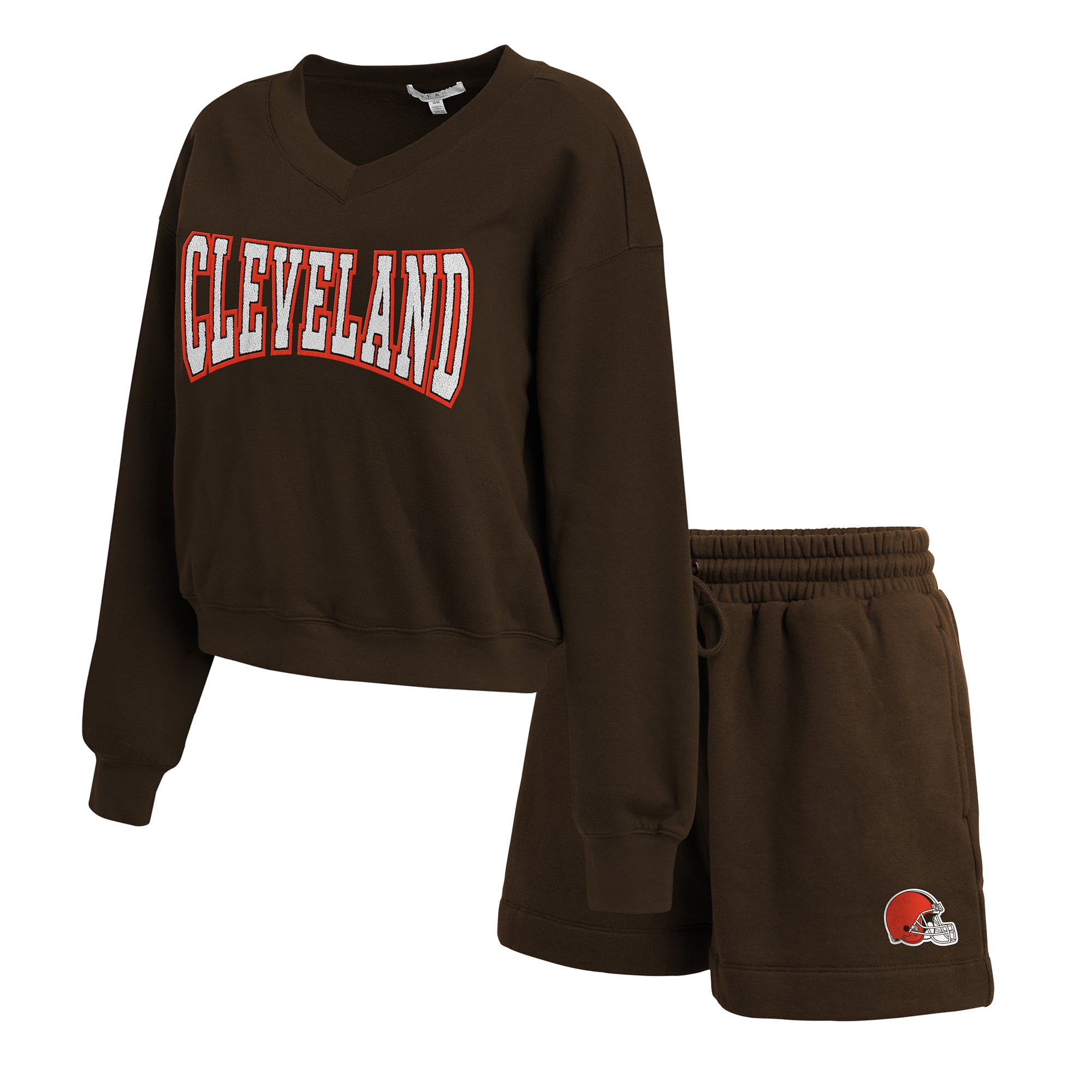 Women's WEAR by Erin Andrews Brown Cleveland Browns Fleece V-Neck Lounge Set
