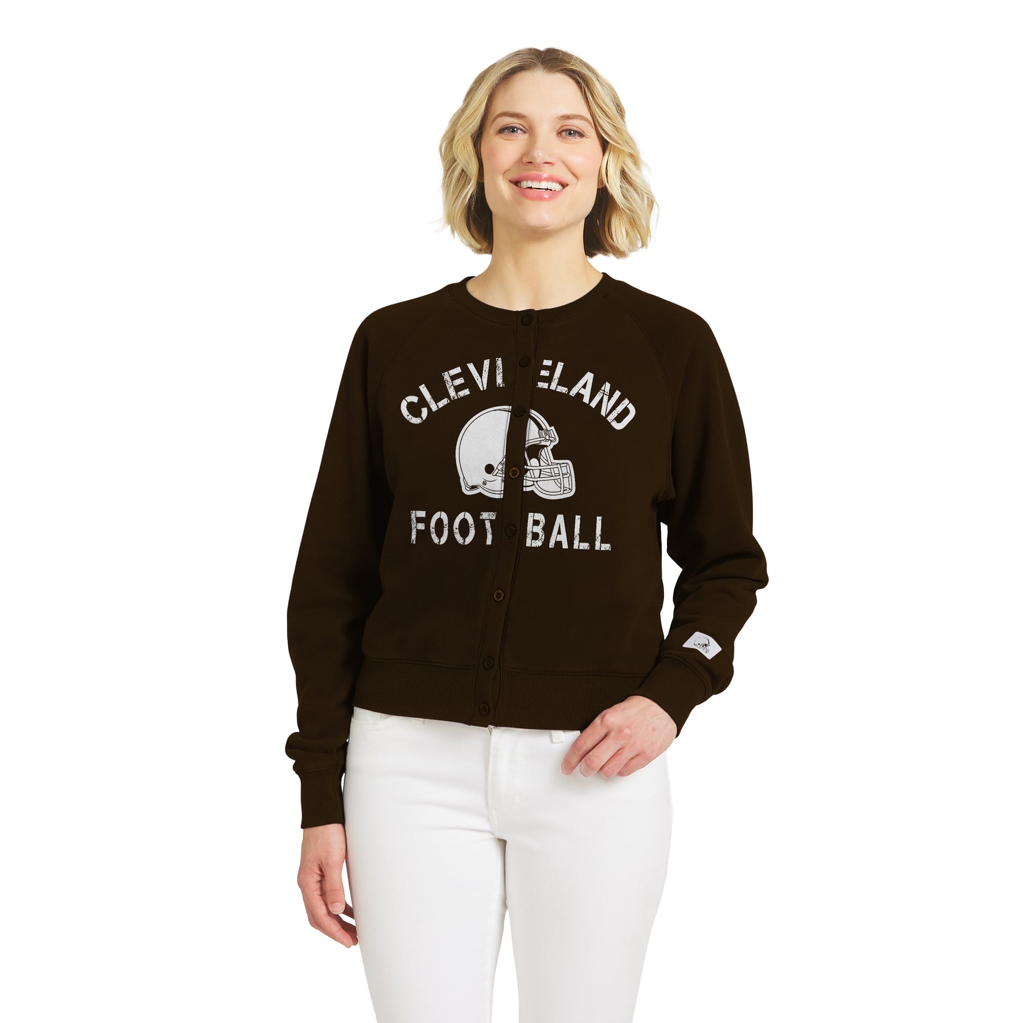 Gilet cardigan chiné marron Cleveland Browns pour femme de la marque WEAR by Erin Andrews