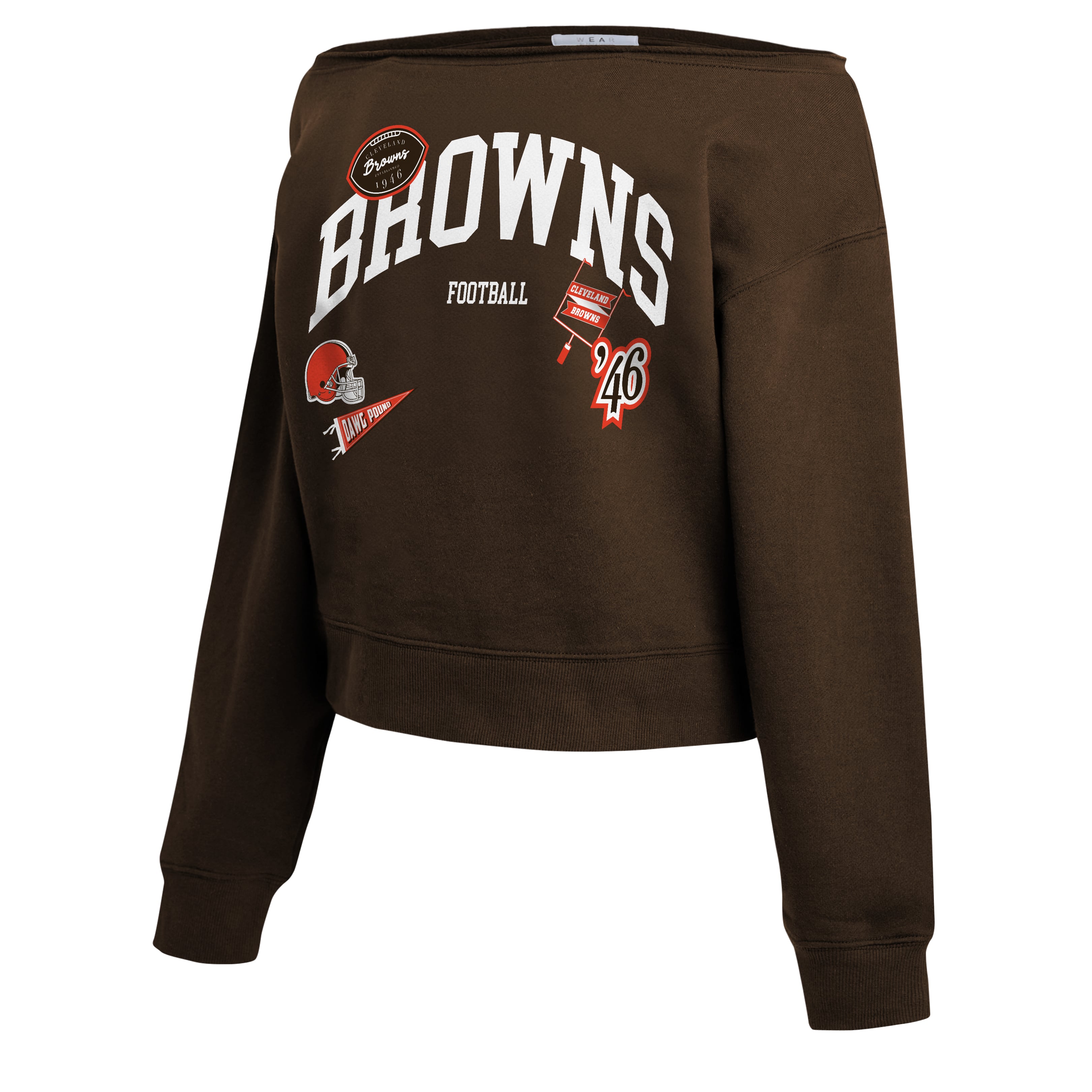 Women's WEAR by Erin Andrews Brown Cleveland Browns Off-the-Shoulder Sweatshirt