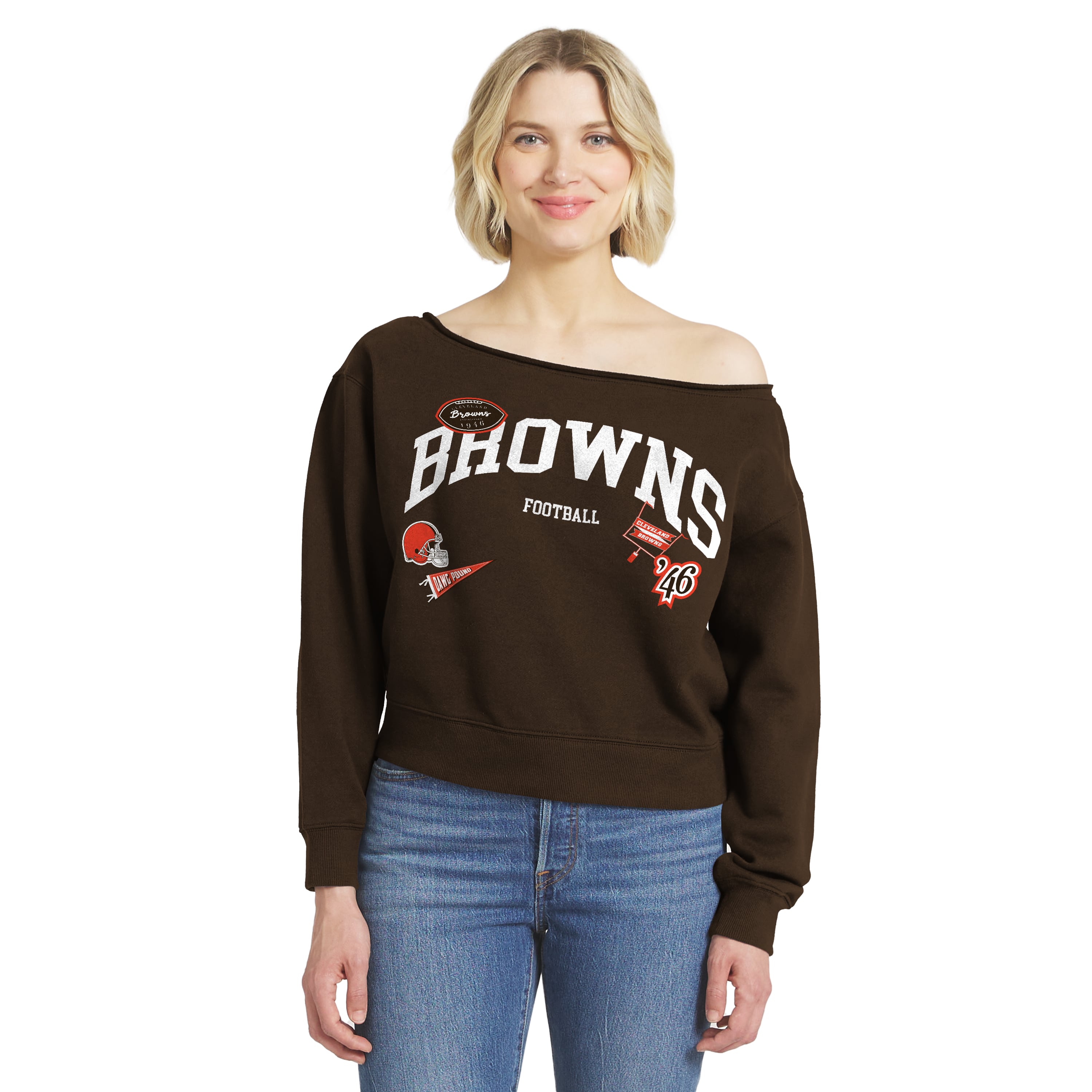 Women's WEAR by Erin Andrews Brown Cleveland Browns Off-the-Shoulder Sweatshirt