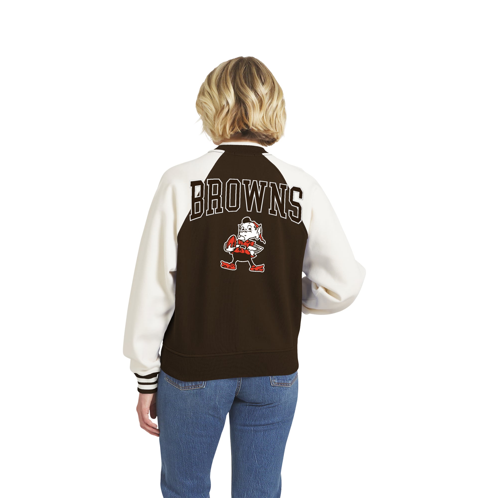 Women's WEAR by Erin Andrews Brown Cleveland Browns Throwback Varsity Fleece Raglan Full-Zip Jacket