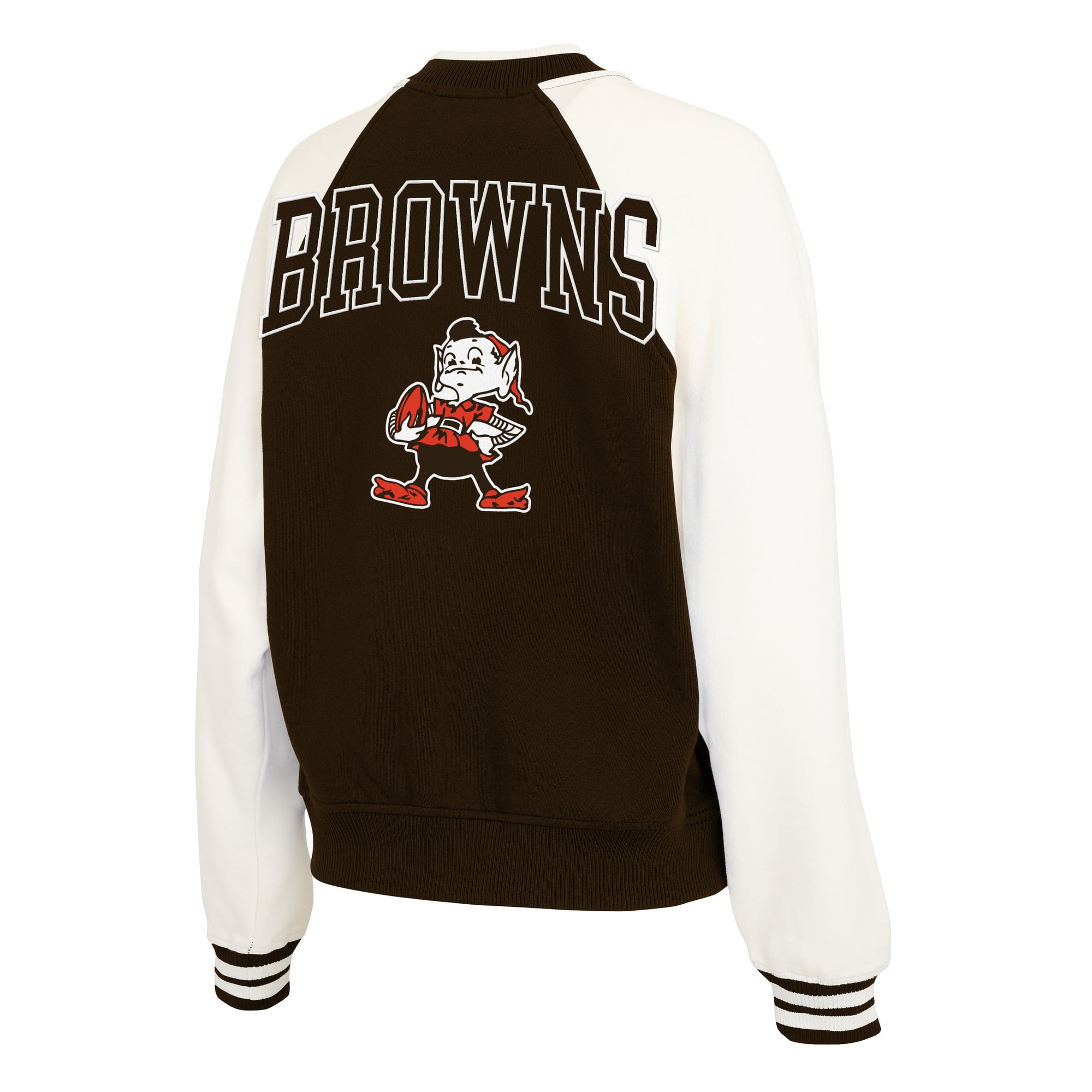 Women's WEAR by Erin Andrews Brown Cleveland Browns Throwback Varsity Fleece Raglan Full-Zip Jacket