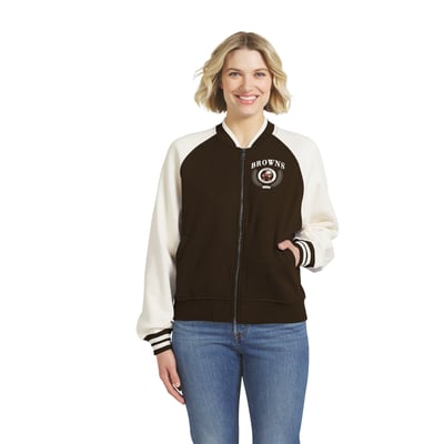 Cleveland Browns WEAR by Erin Andrews Women's Throwback Varsity Fleece Raglan Full-Zip Jacket - Brown
