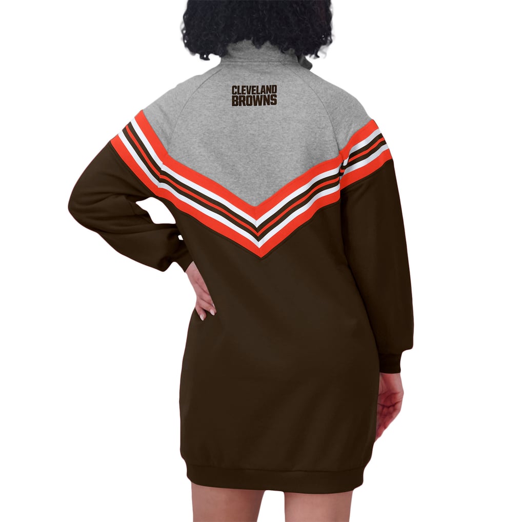 cleveland browns dress for women Women's WEAR by Erin Andrews Brown/Heather Gray Chevron Stripe forward look for the