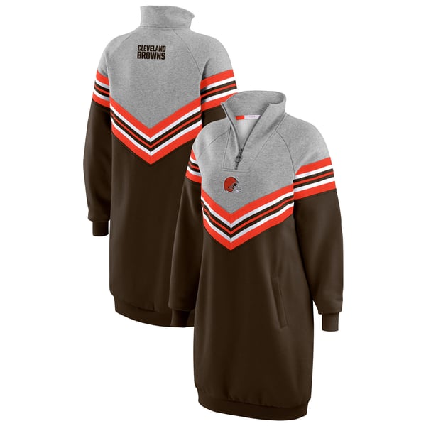 cleveland browns hoodie dress Women's WEAR by Erin Andrews Brown/Heather Gray Chevron Stripe Color:Dreamsicle