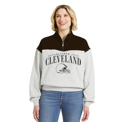  Cleveland Browns WEAR by Erin Andrews Women's Colorblock Half-Zip Pullover - Heather Gray