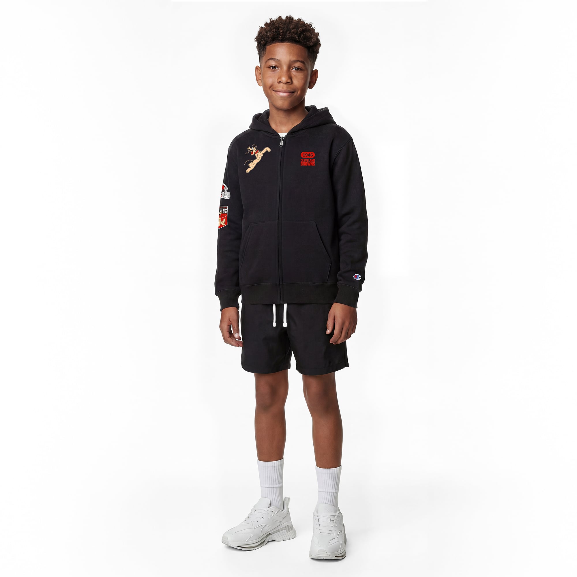 Youth Disney x Champion Black Cleveland Browns Pluto Full-Zip Hoodie