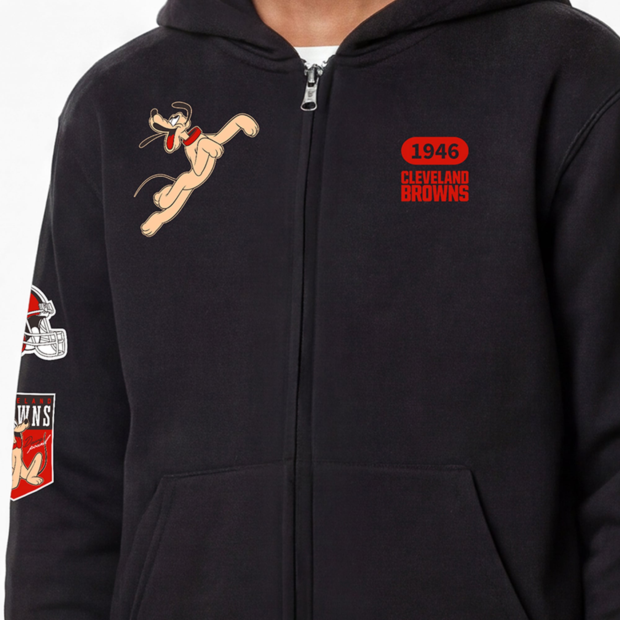 Youth Disney x Champion Black Cleveland Browns Pluto Full-Zip Hoodie