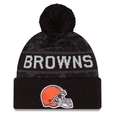Cleveland Browns New Era Youth 2026 Salute To Service Cuffed Knit Hat with Pom - Black