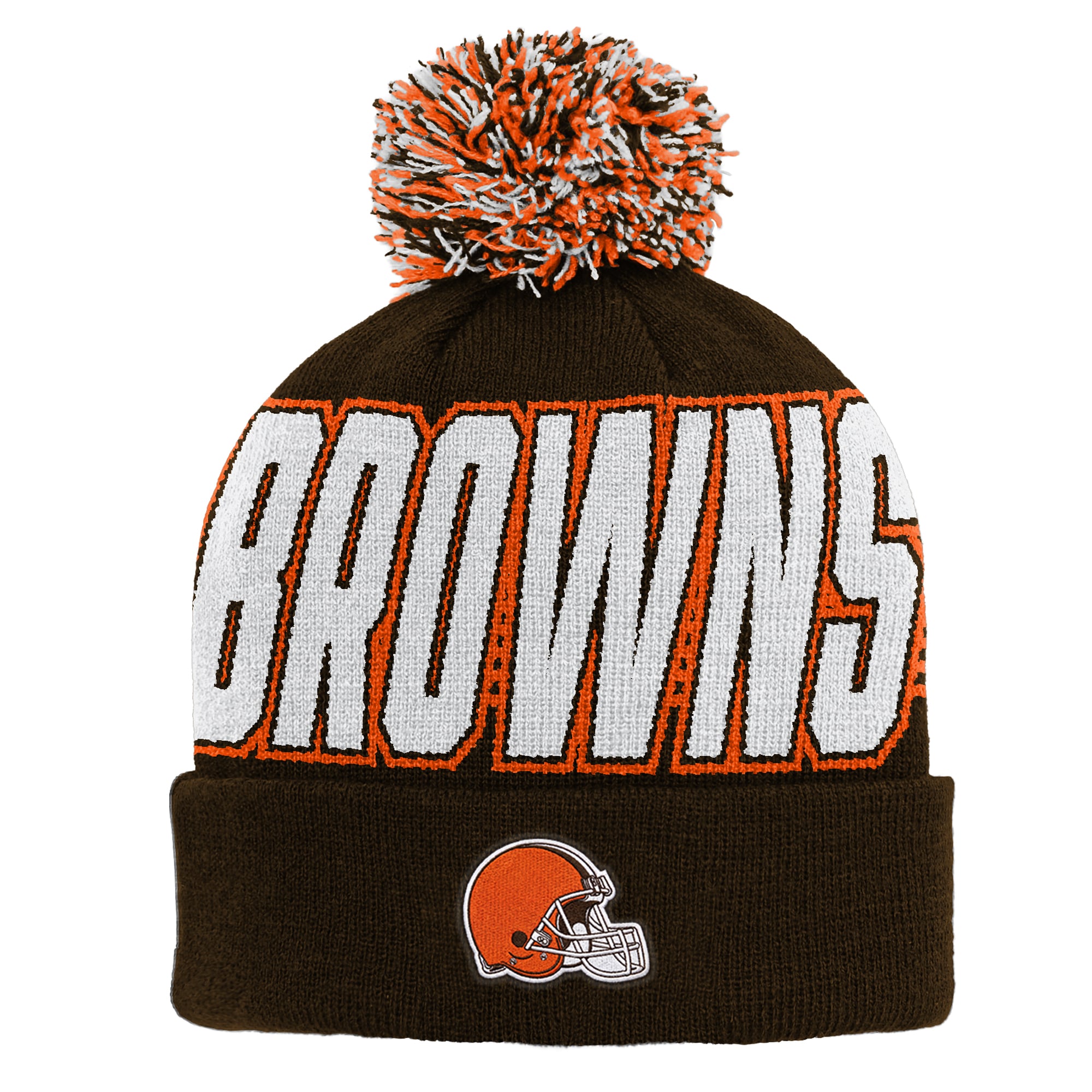 Bonnet tricoté à revers marron Cleveland Browns pour enfant, avec pompon
