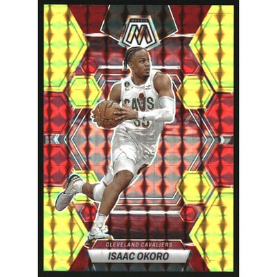 2022-23 Panini Mosaic Mosaic Choice Fusion Red and Yellow #45 Isaac Okoro