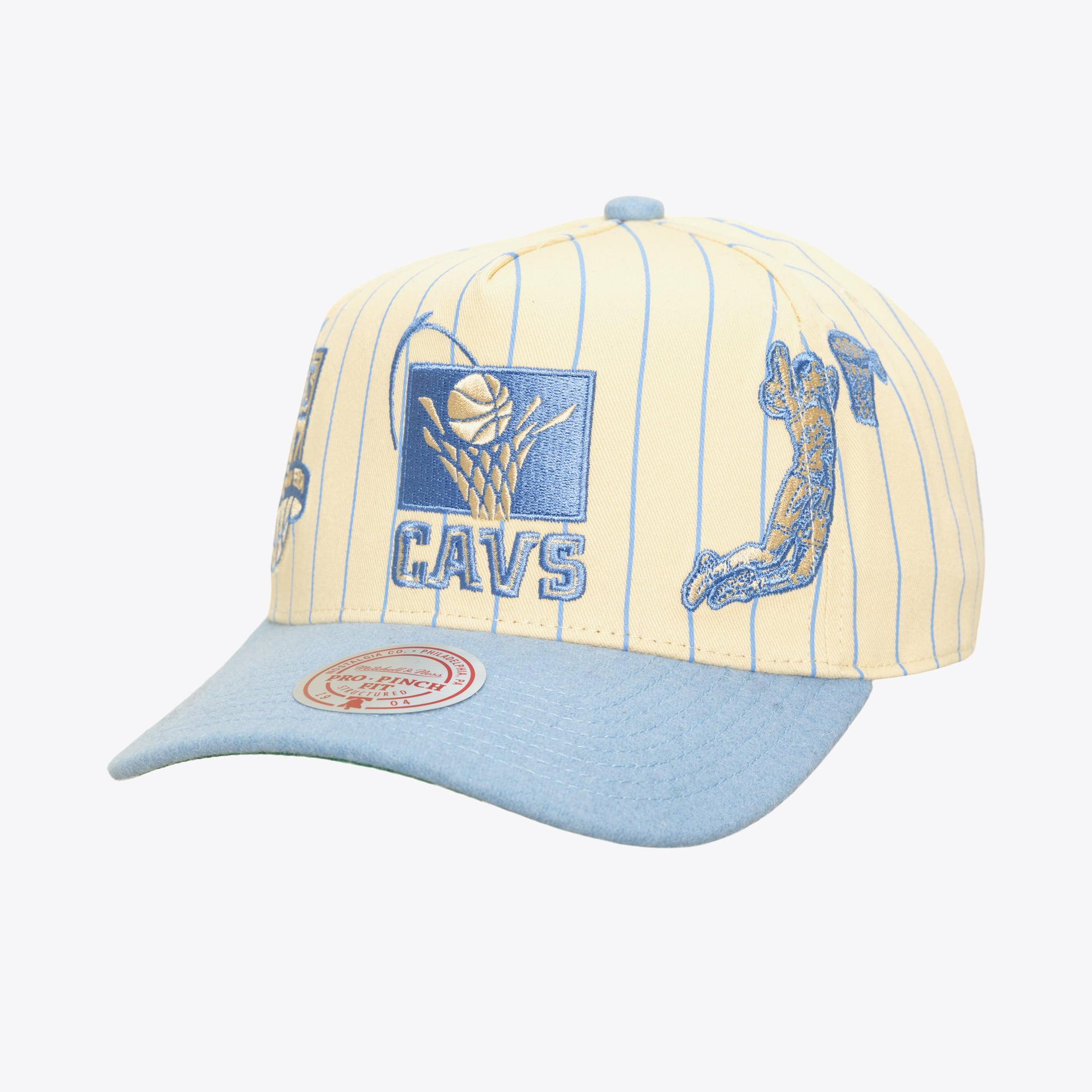 Cleveland Cavaliers Cream/Light Blue Hardwood Classics Retro Roots Stripe Pro Pinch Snapback Hat