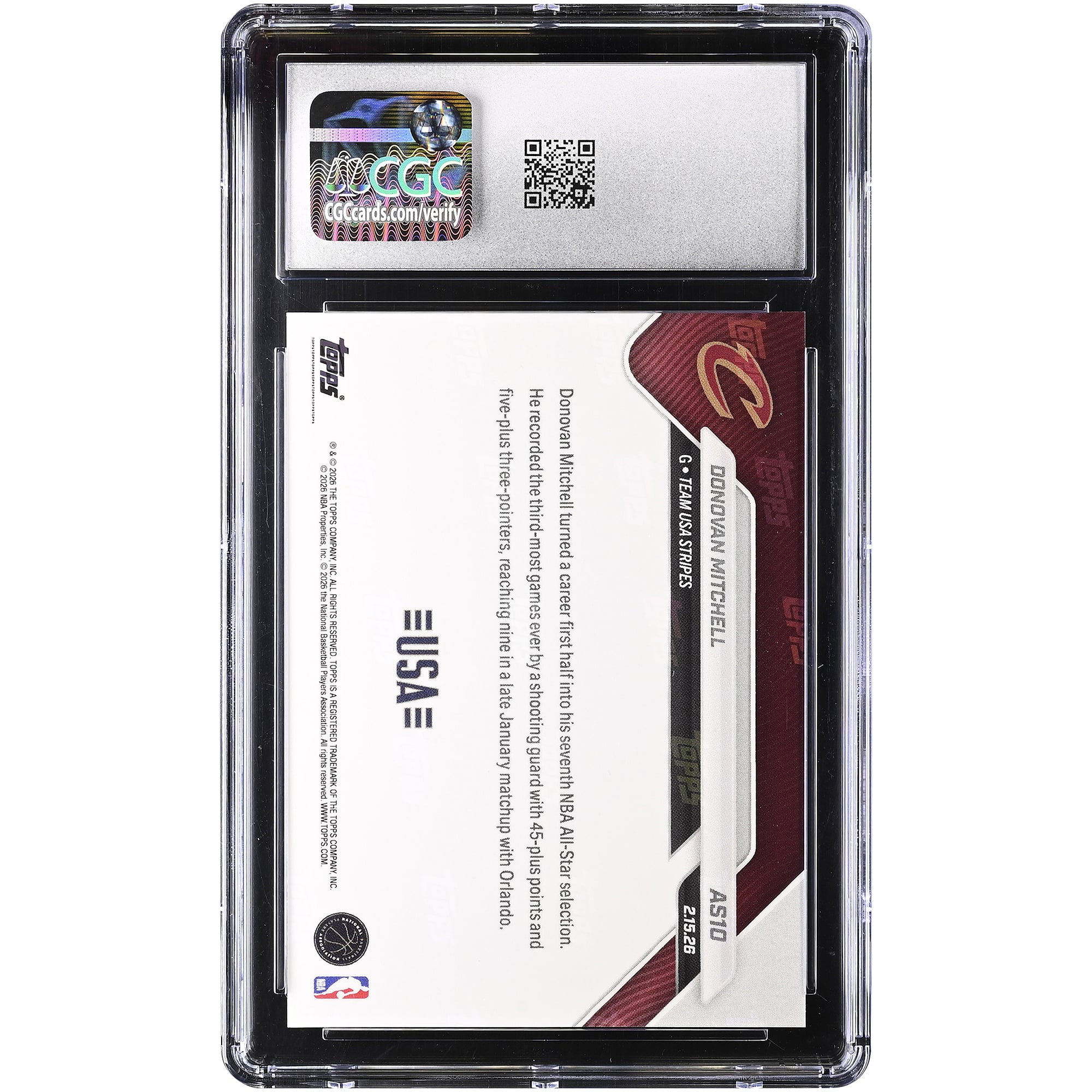 Donovan Mitchell Cleveland Cavaliers 2025-26 Topps Now All-Star Game Gold Foil #AS10 #/50 CGC Authenticated 9.5 Card