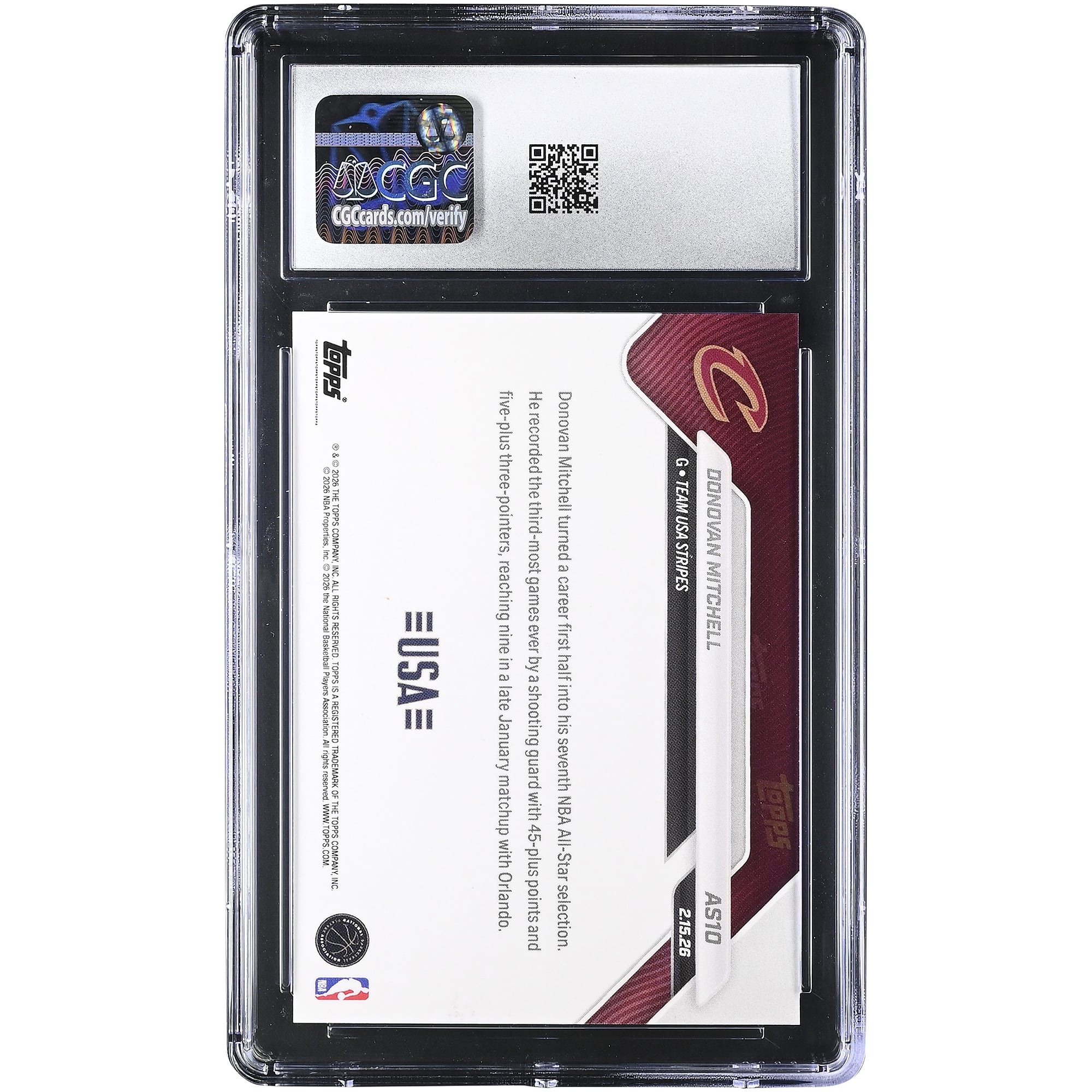 Carte Donovan Mitchell Cleveland Cavaliers 2025-26 Topps Now All-Star Game #AS10 authentifiée CGC 9.5