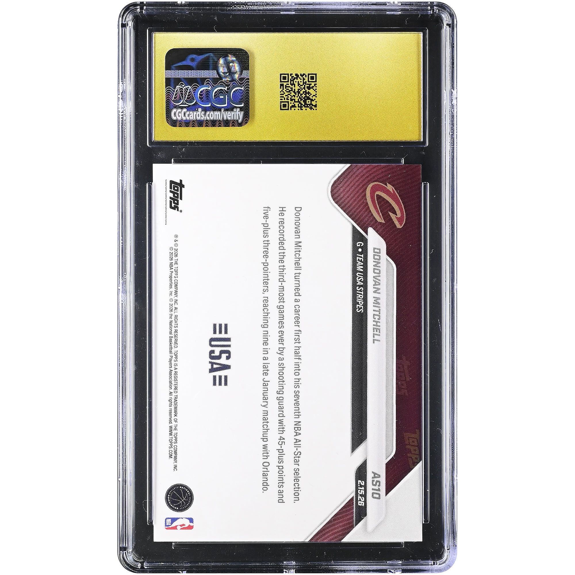 Donovan Mitchell Cleveland Cavaliers 2025-26 Topps Now All-Star Game #AS10 CGC Authenticated PRISTINE 10 Card