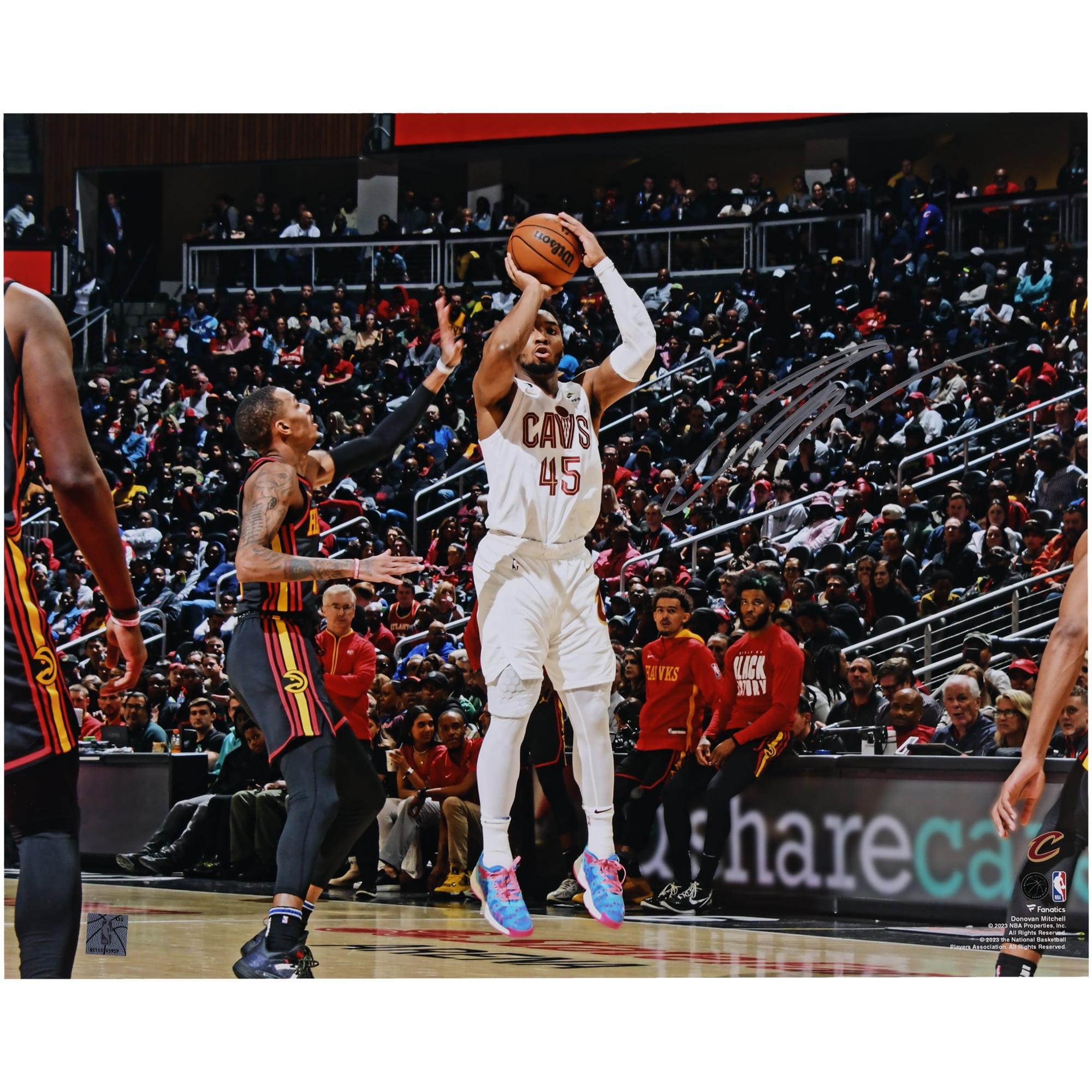 Donovan Mitchell Cleveland Cavaliers Autographed 16" x 20" Shooting in White Photograph