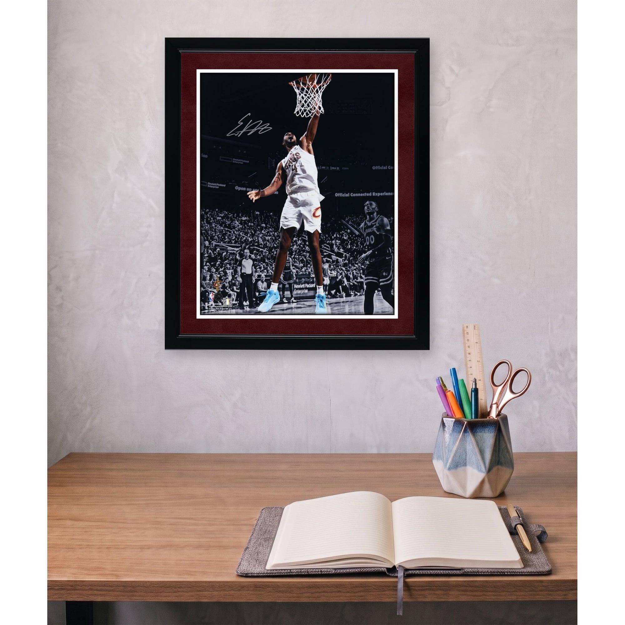 Evan Mobley Cleveland Cavaliers Autographed 16" x 20" White Jersey Dunk Spotlight Photograph