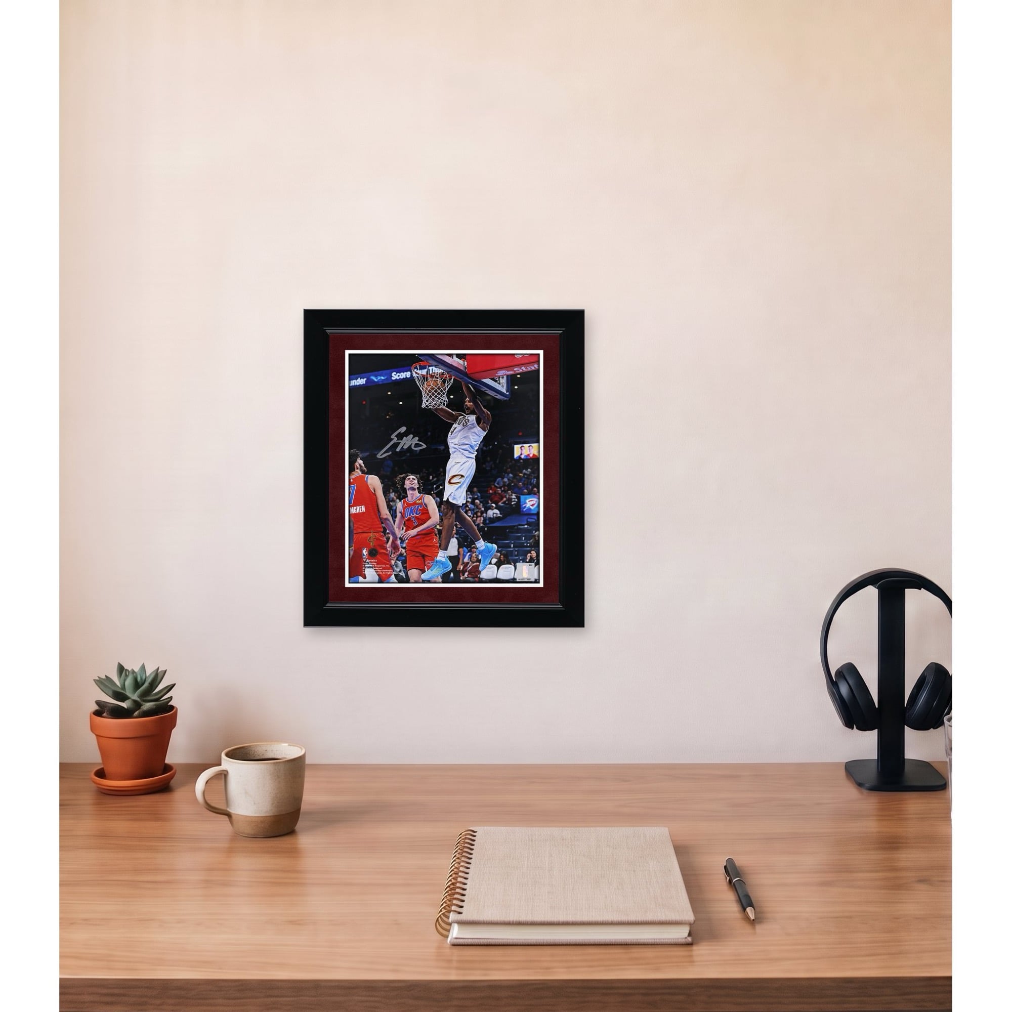 Evan Mobley Cleveland Cavaliers Autographed 8" x 10" White Jersey Dunking vs. Oklahoma Thunder Photograph