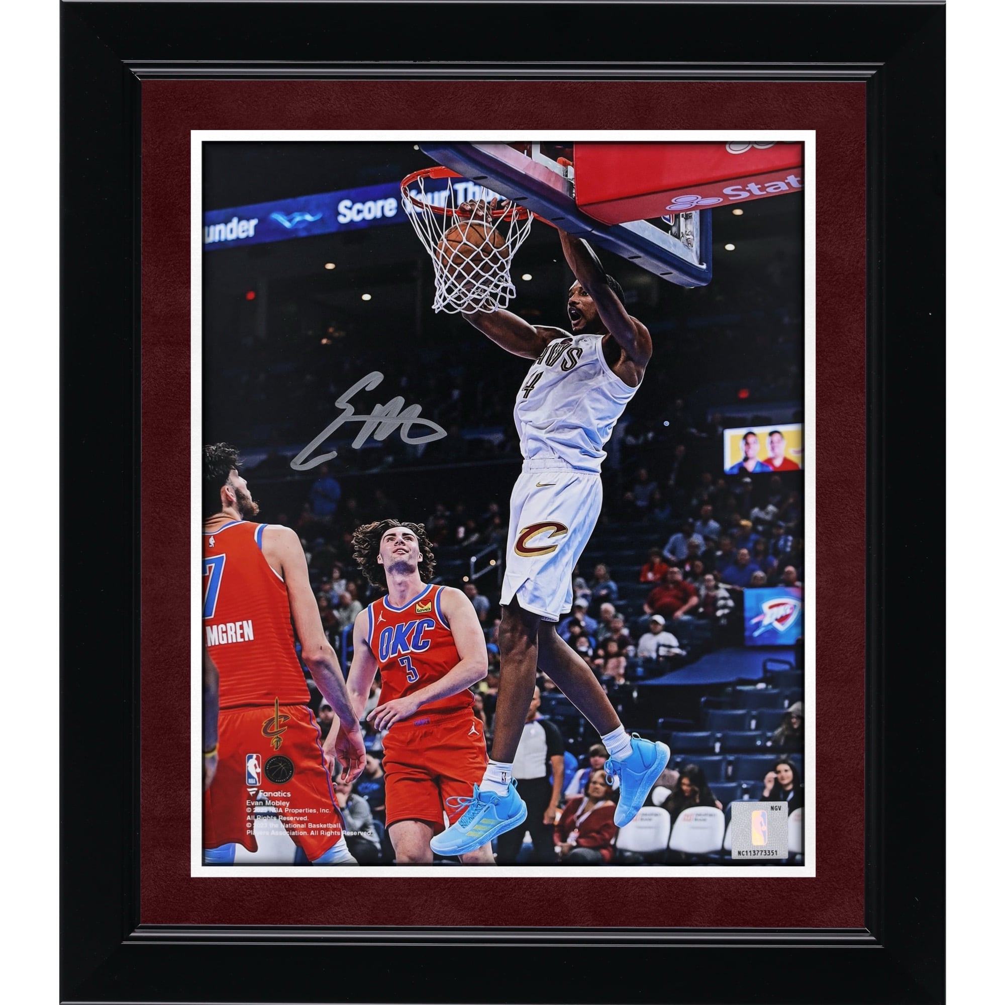 Evan Mobley Cleveland Cavaliers Autographed 8" x 10" White Jersey Dunking vs. Oklahoma Thunder Photograph